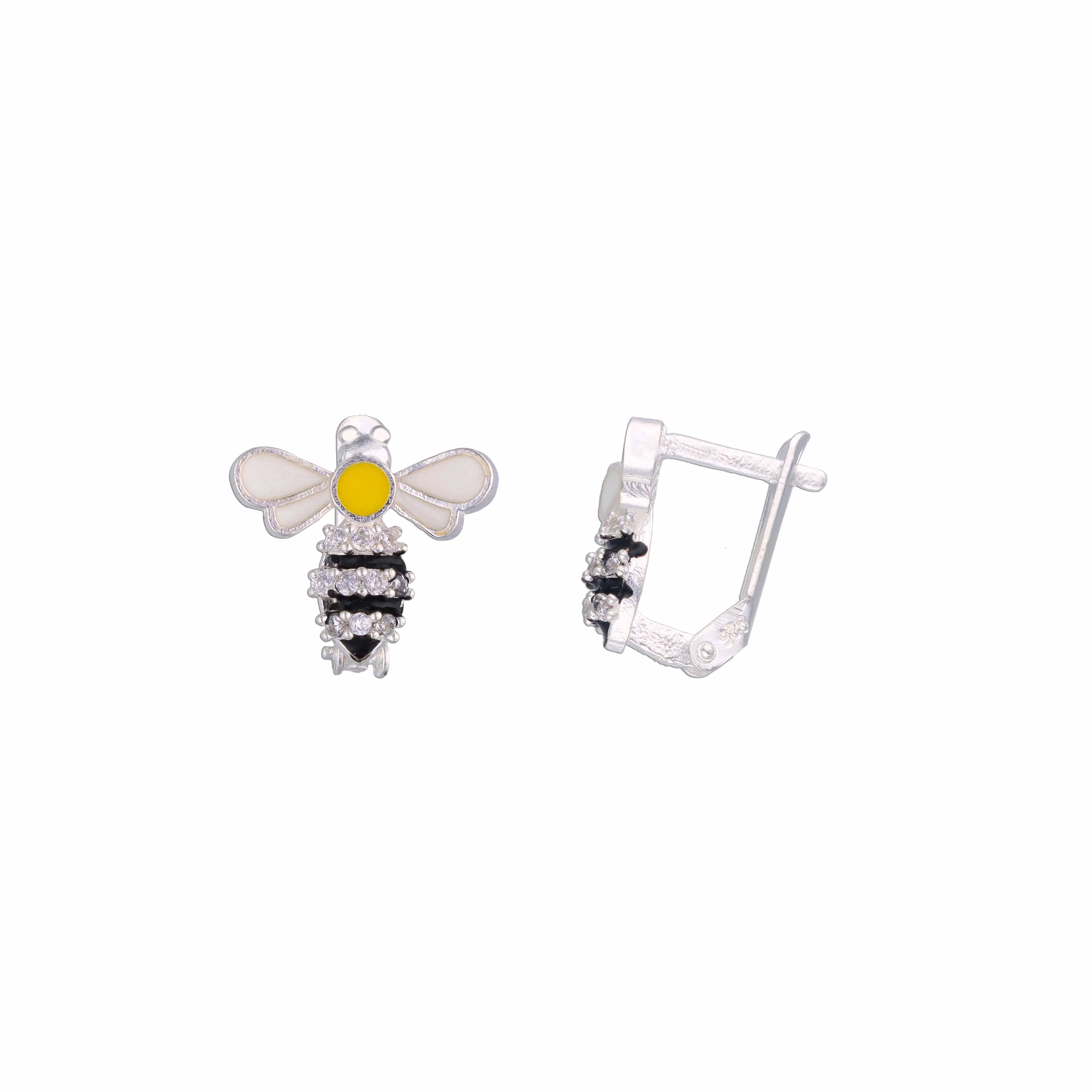 Happy Honeybee Zircon Studded Silver Children Earrings - Image 3