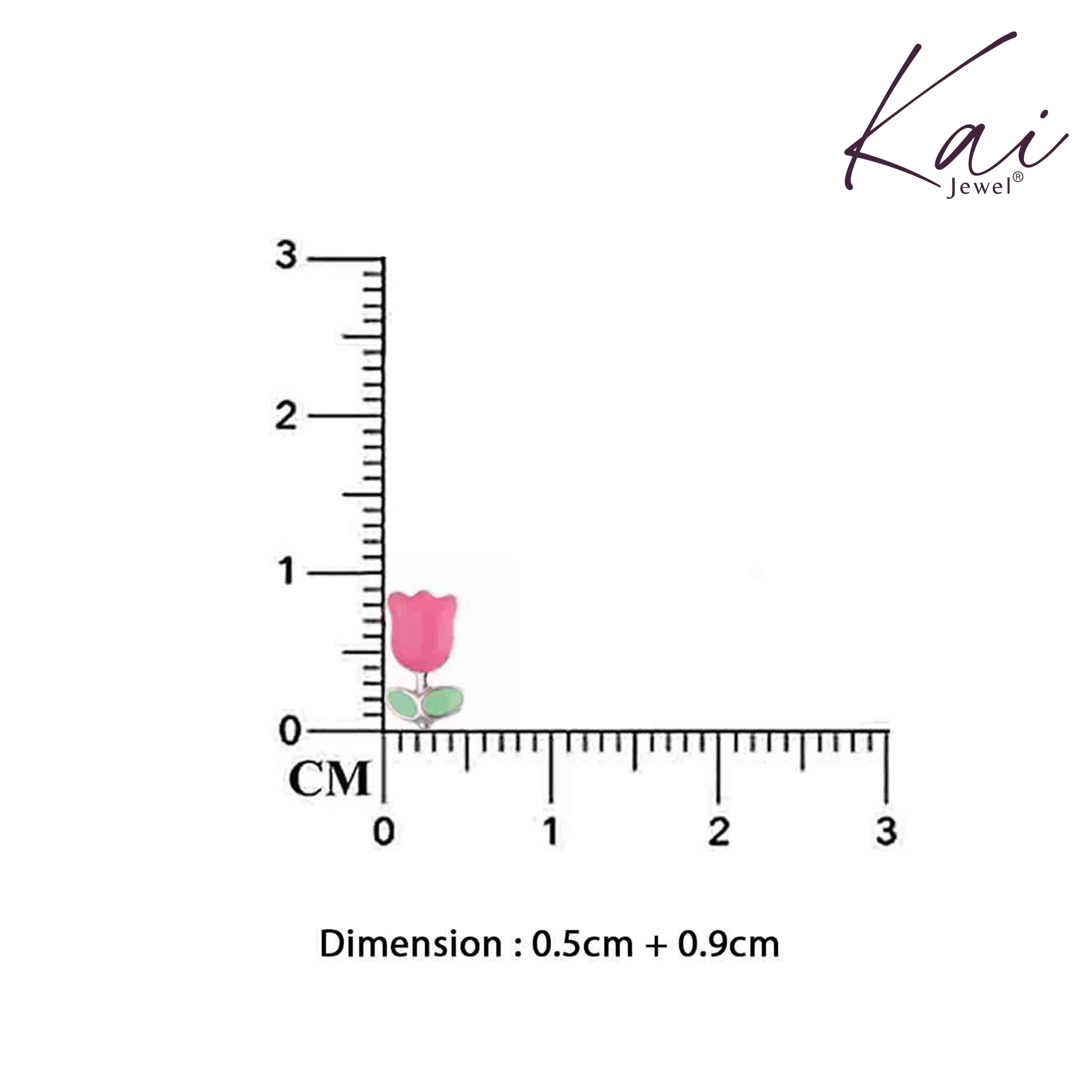 Kids Pink Floral Silver Stud Earrings - Image 3