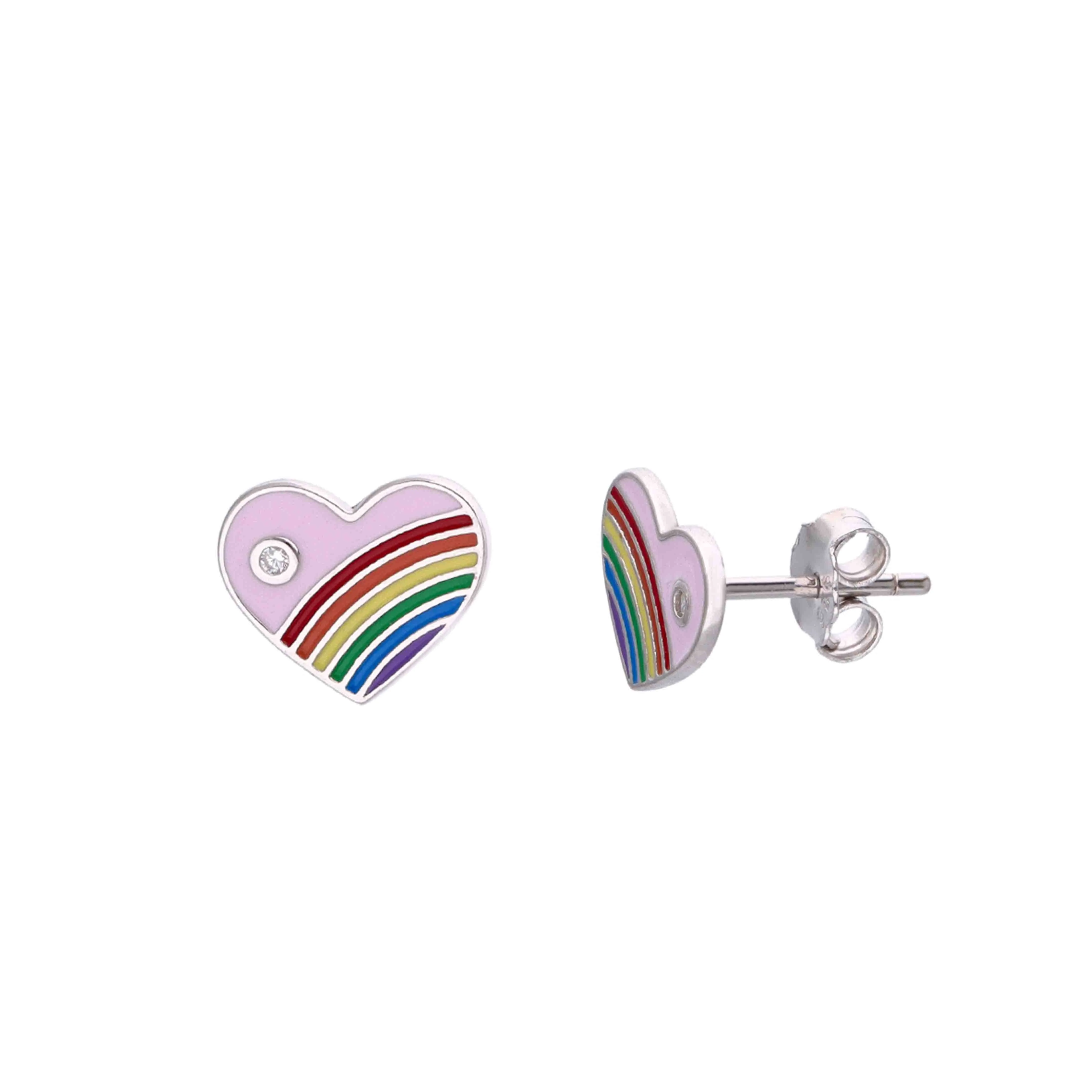 Children's Rainbow Pink Heart Silver Earrings - Image 2