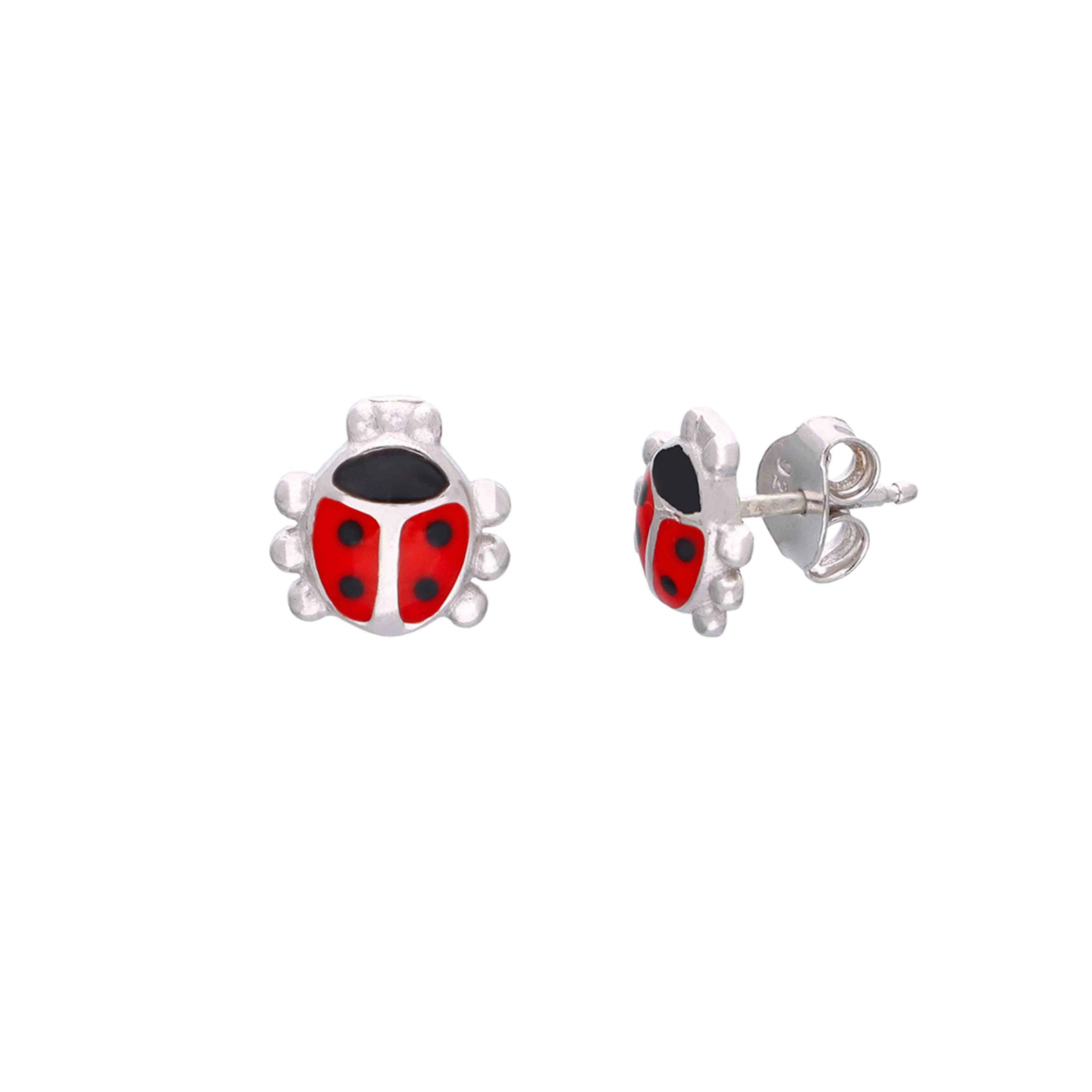 Kids Ladybug Silver Earrings - Image 2
