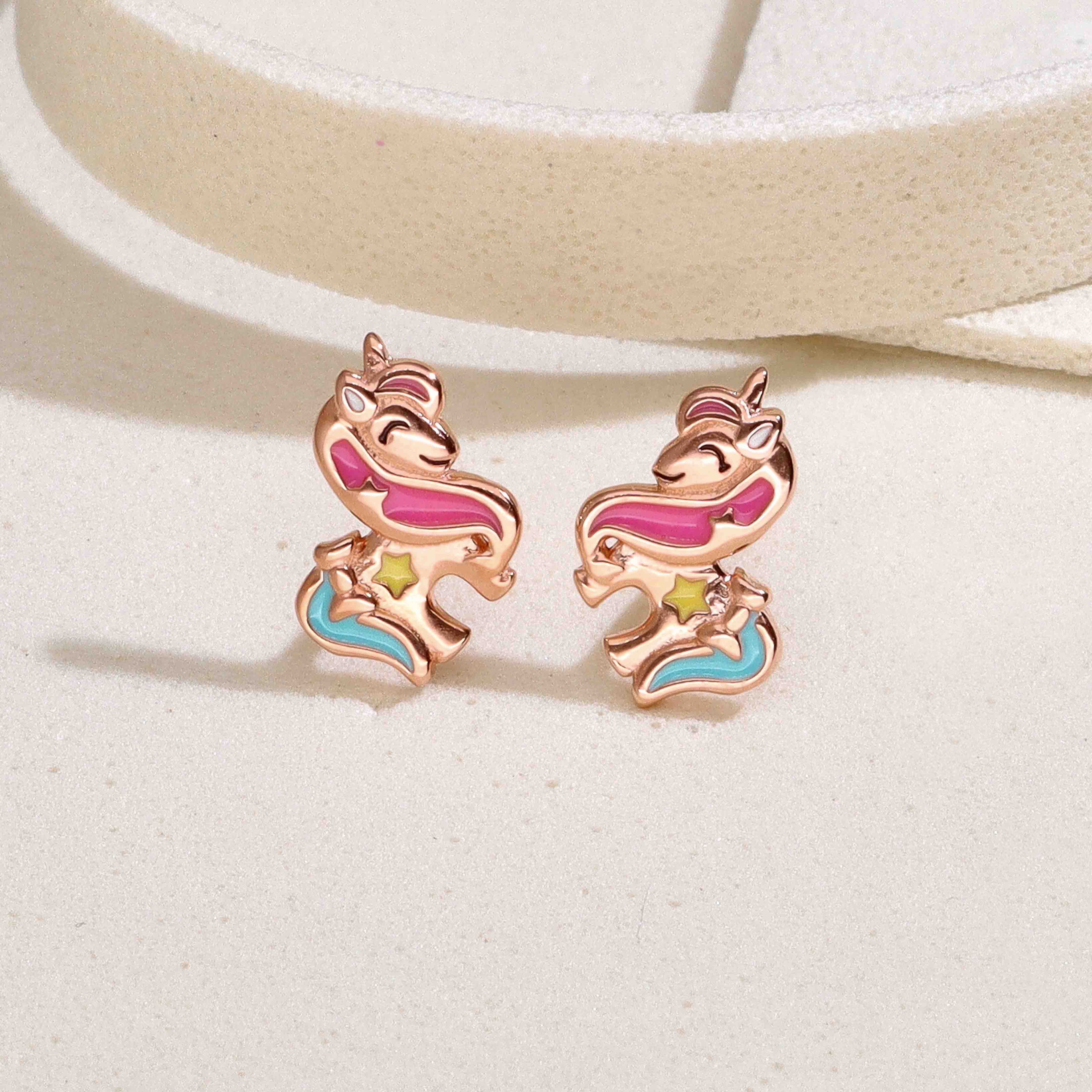 Kids Colorful Unicorn Sterling Silver Earrings - Image 2
