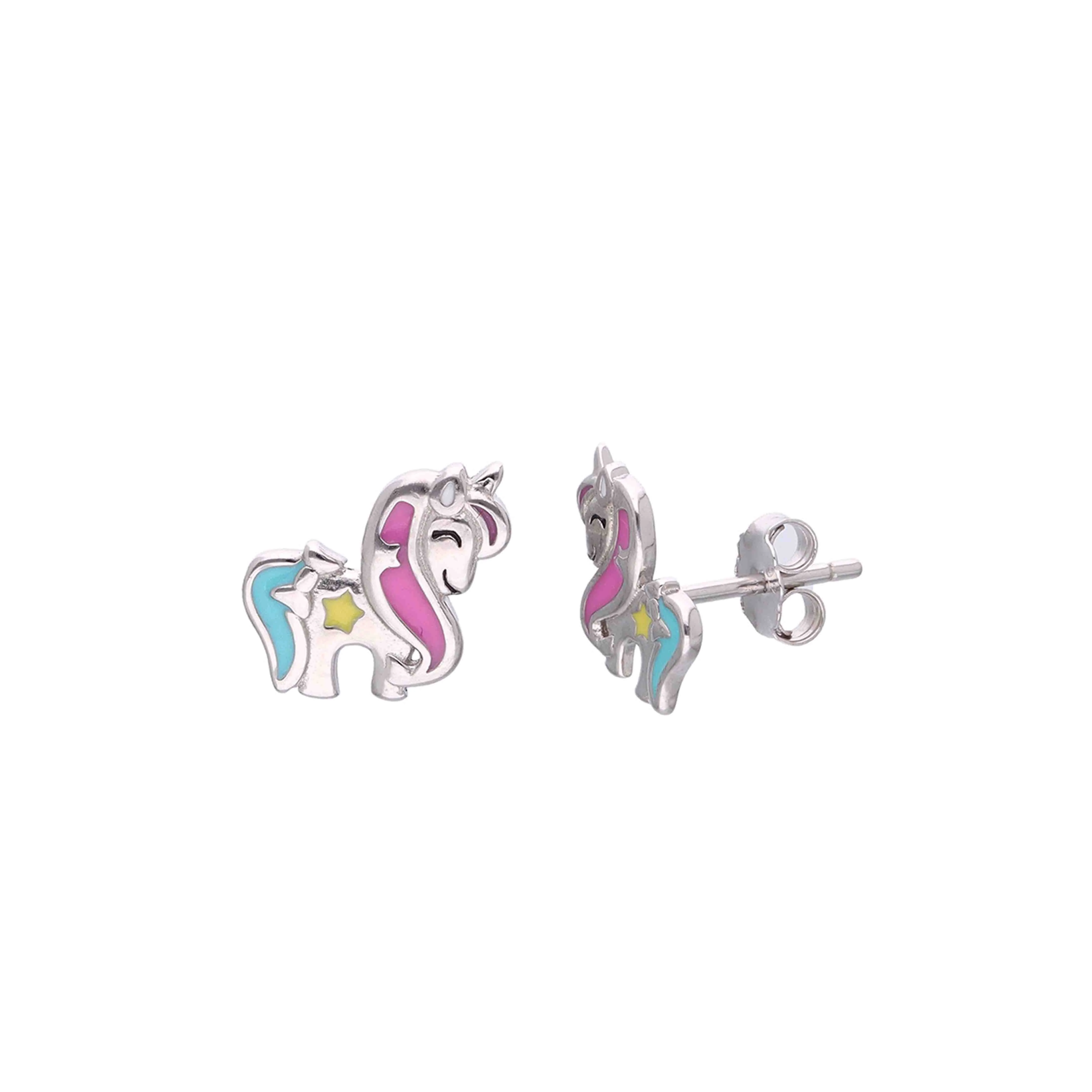 Kids Colorful Unicorn Sterling Silver Earrings - Image 3