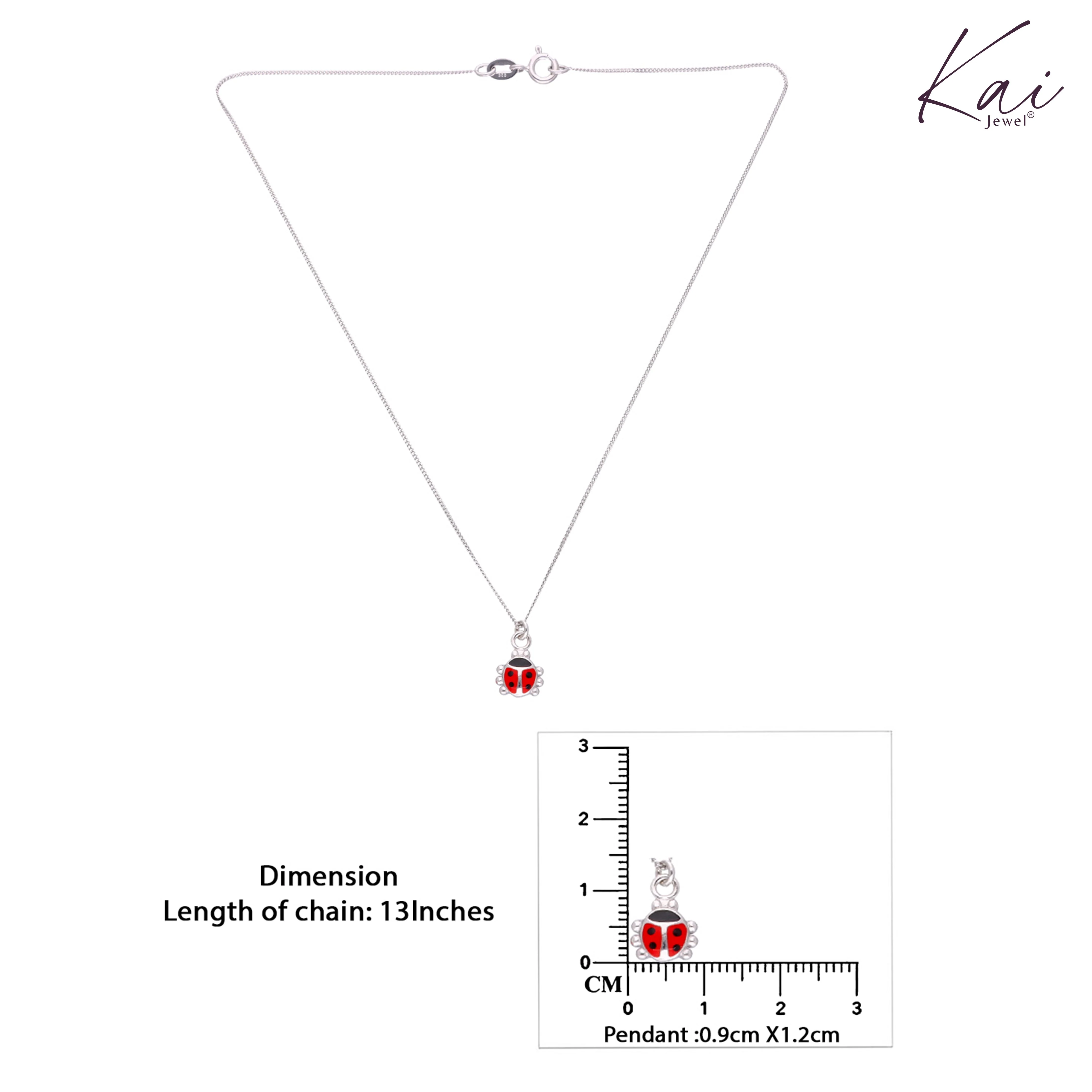 Kids Ladybug Silver Chain Pendant - Image 3