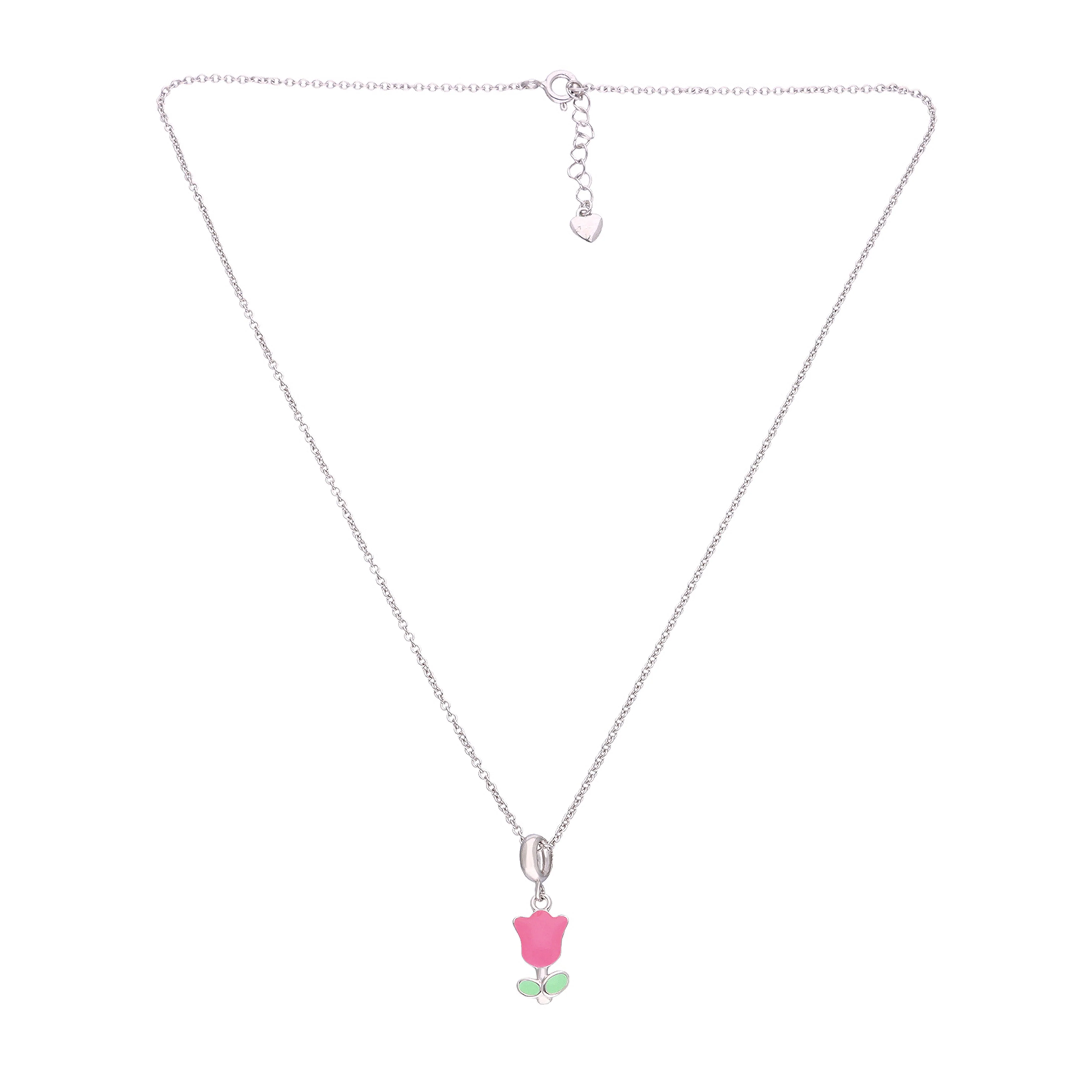 Kids Pink Floral Silver Chain Pendant - Image 2