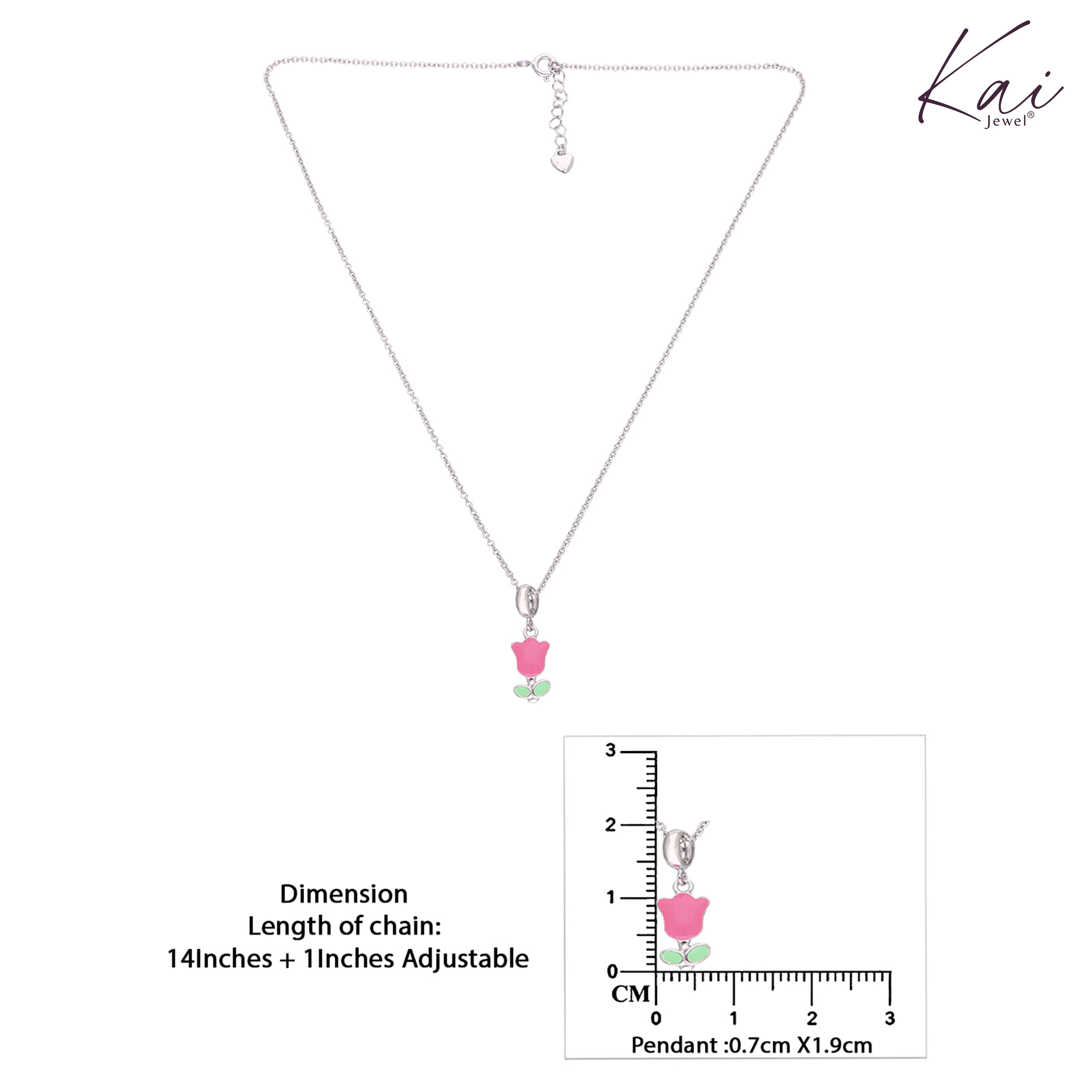 Kids Pink Floral Silver Chain Pendant - Image 3