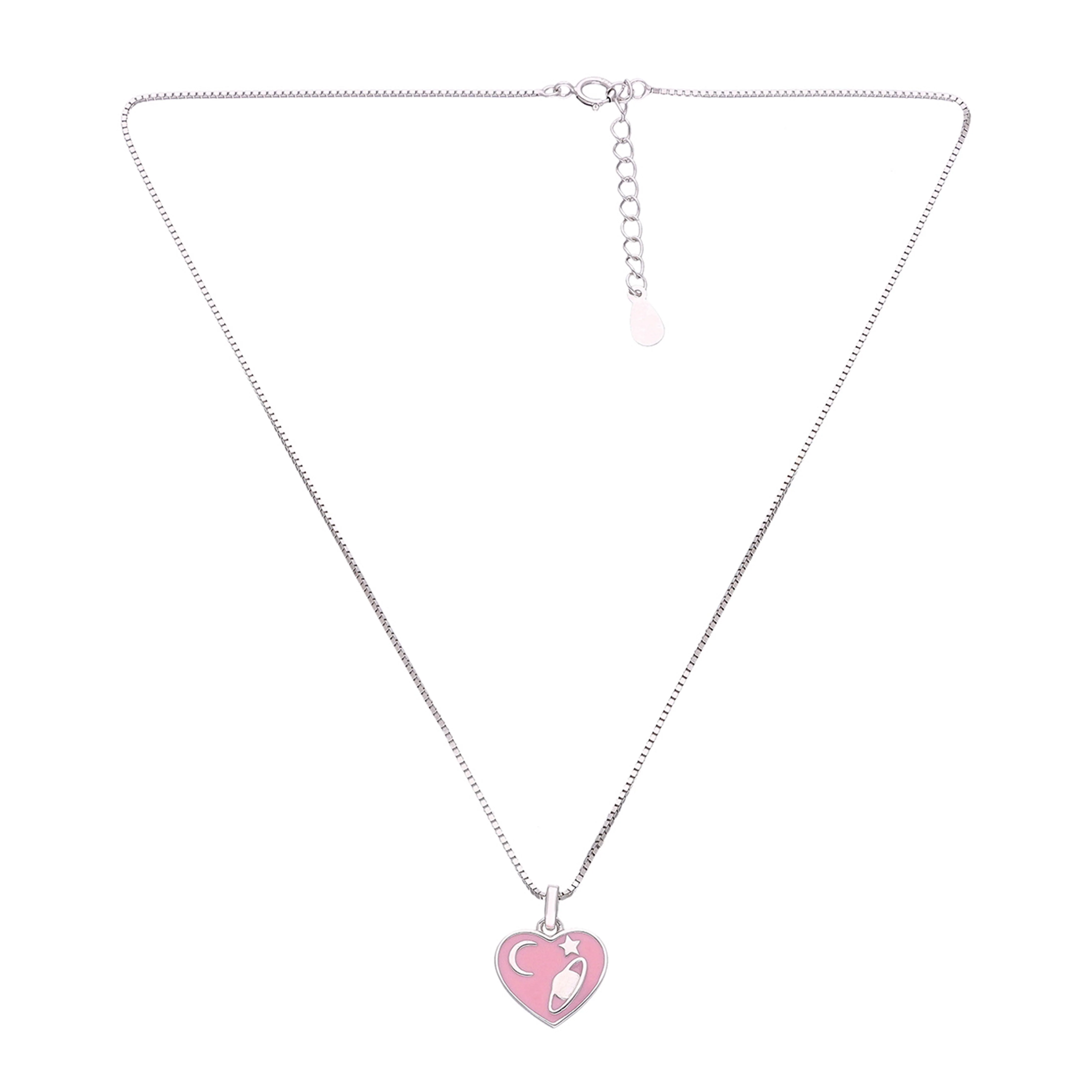 Children's Celestial Pink Heart Silver Chain Pendant - Image 2