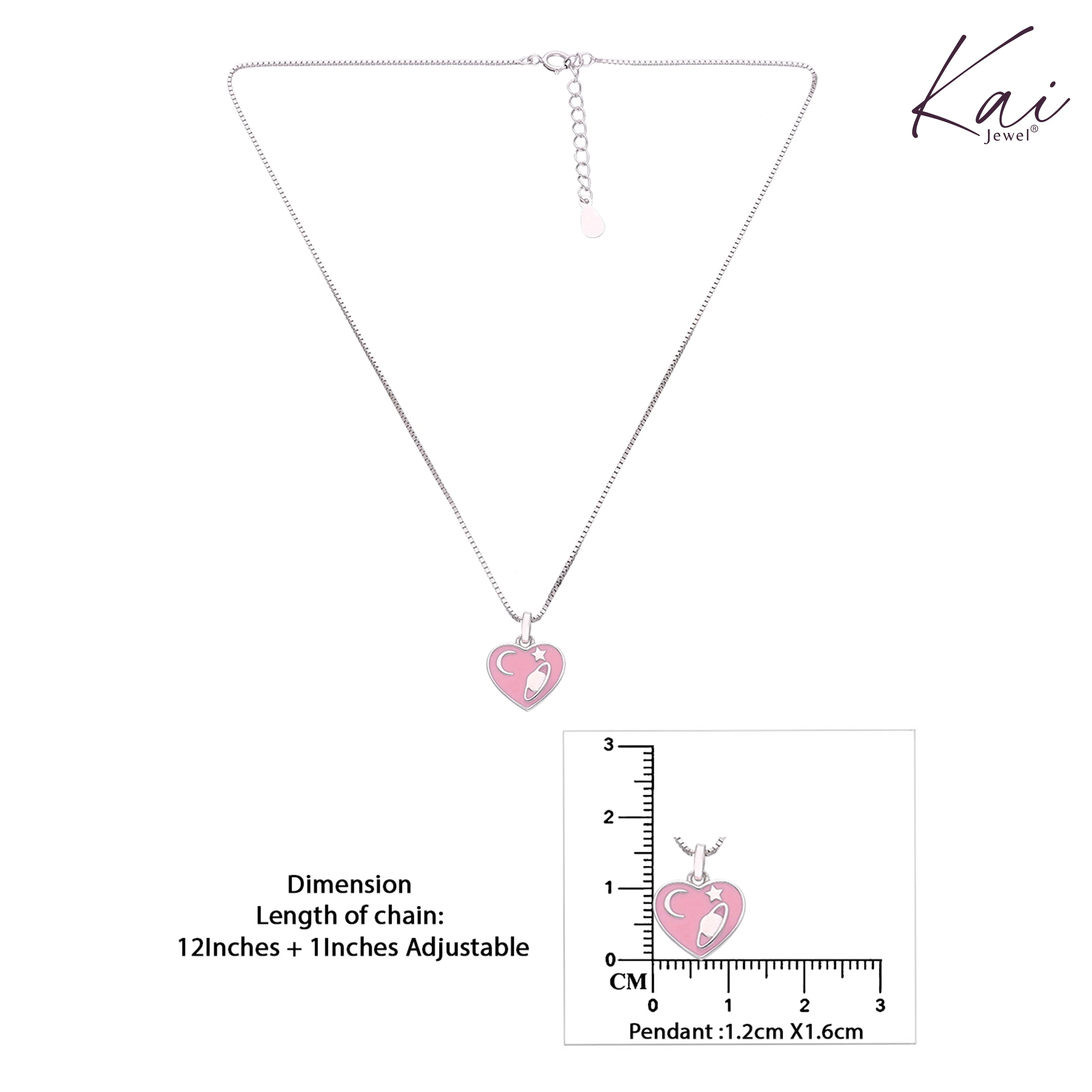 Children's Celestial Pink Heart Silver Chain Pendant - Image 3