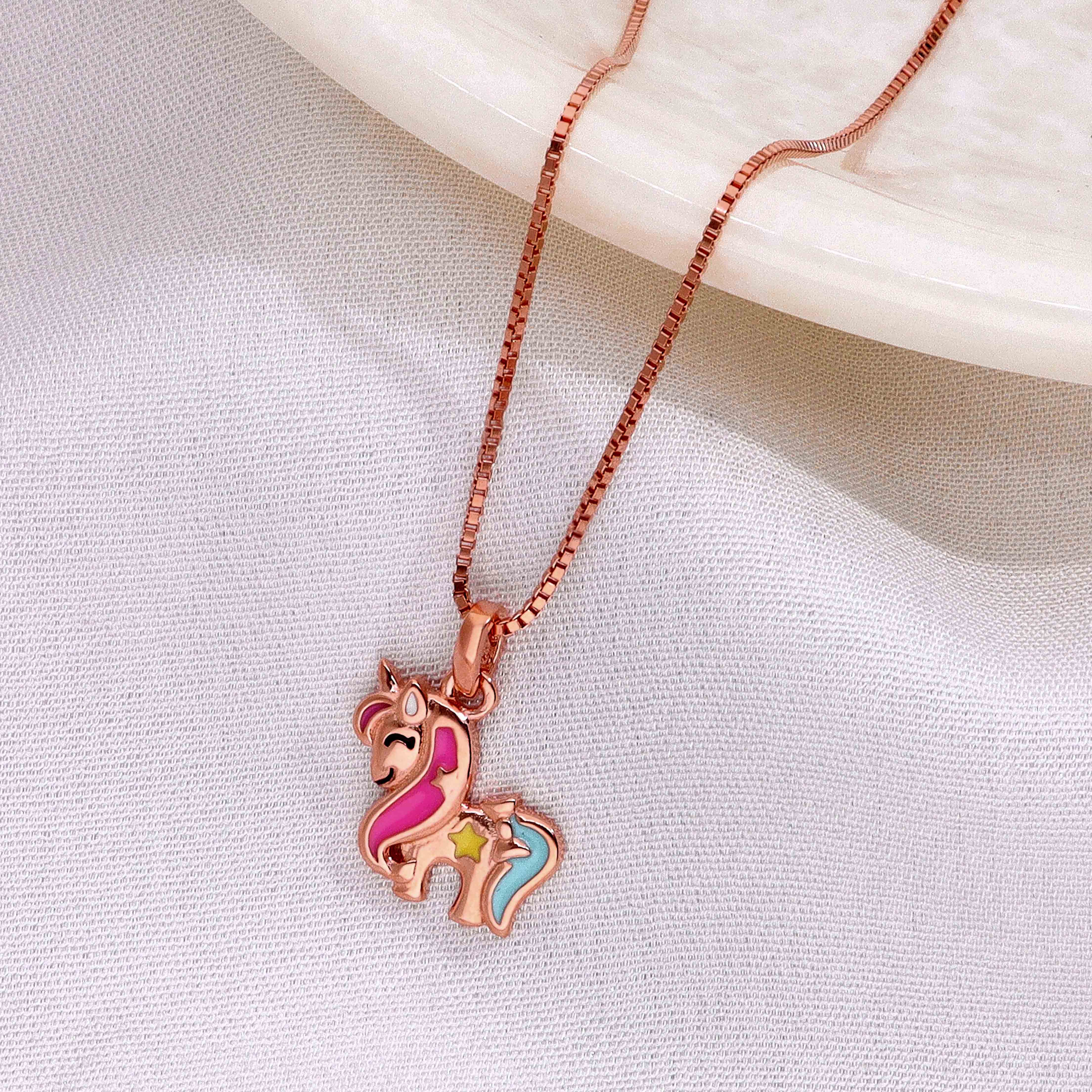 Kids Colorful Unicorn Sterling Silver Chain Pendant - Image 2