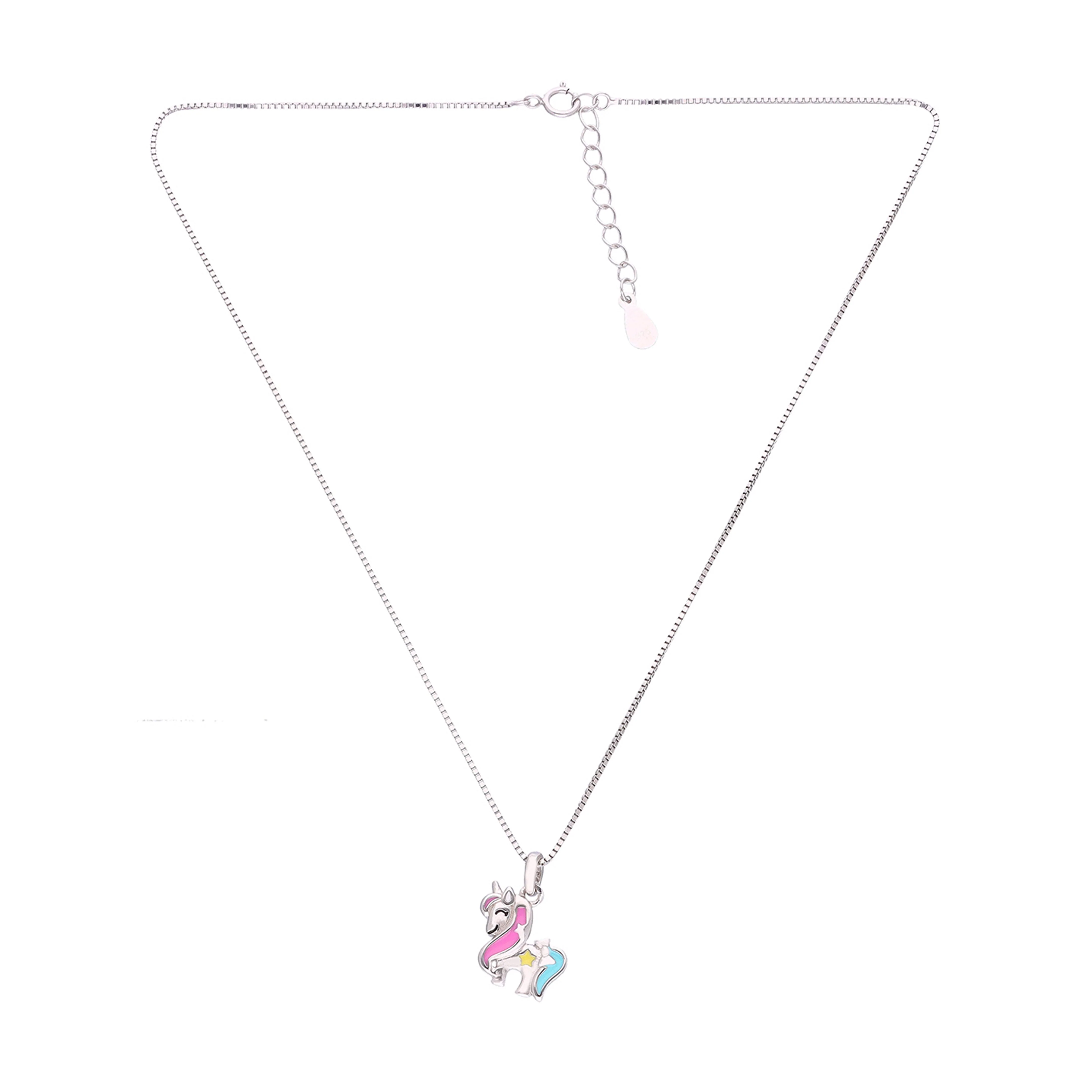 Kids Colorful Unicorn Sterling Silver Chain Pendant - Image 3