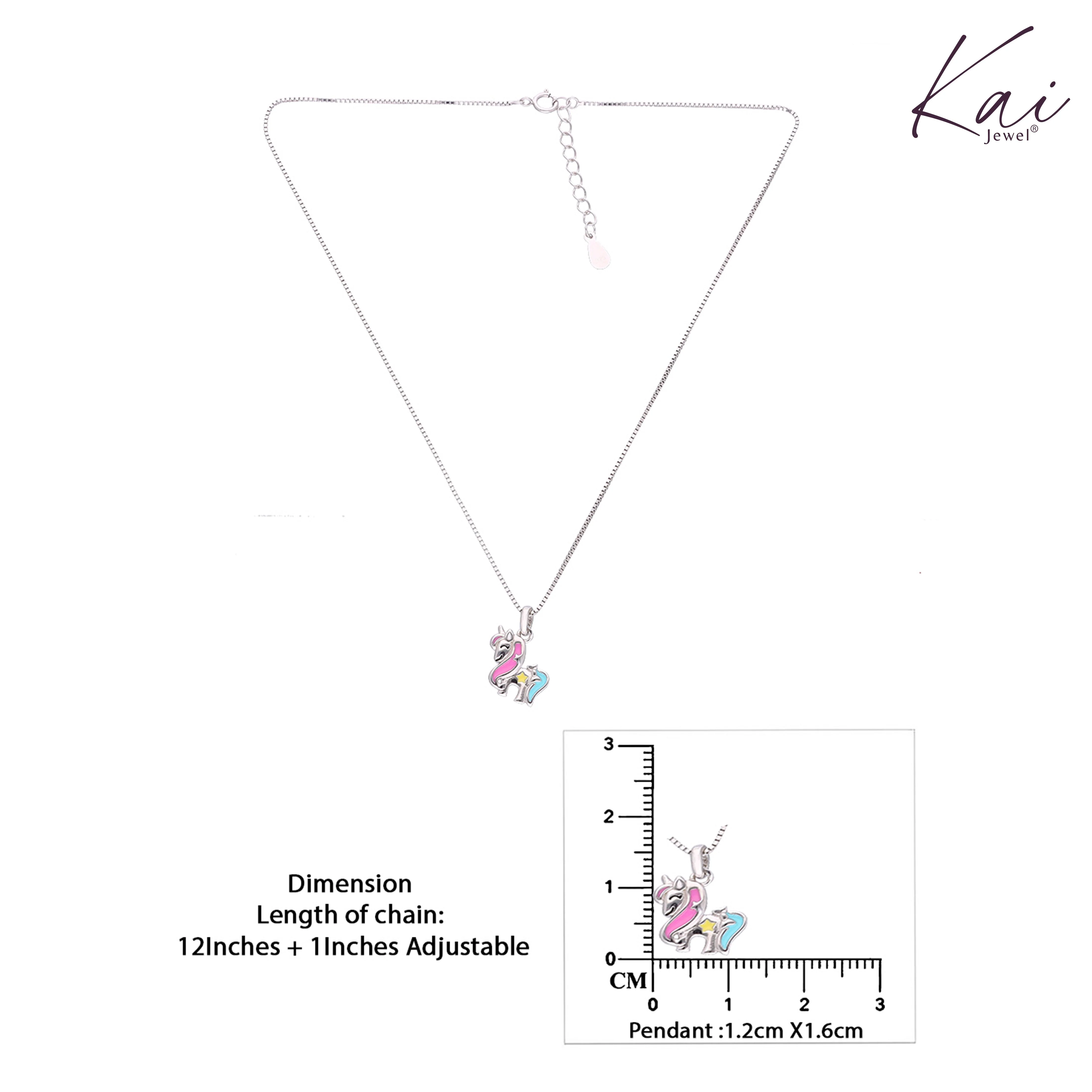 Kids Colorful Unicorn Sterling Silver Chain Pendant - Image 4