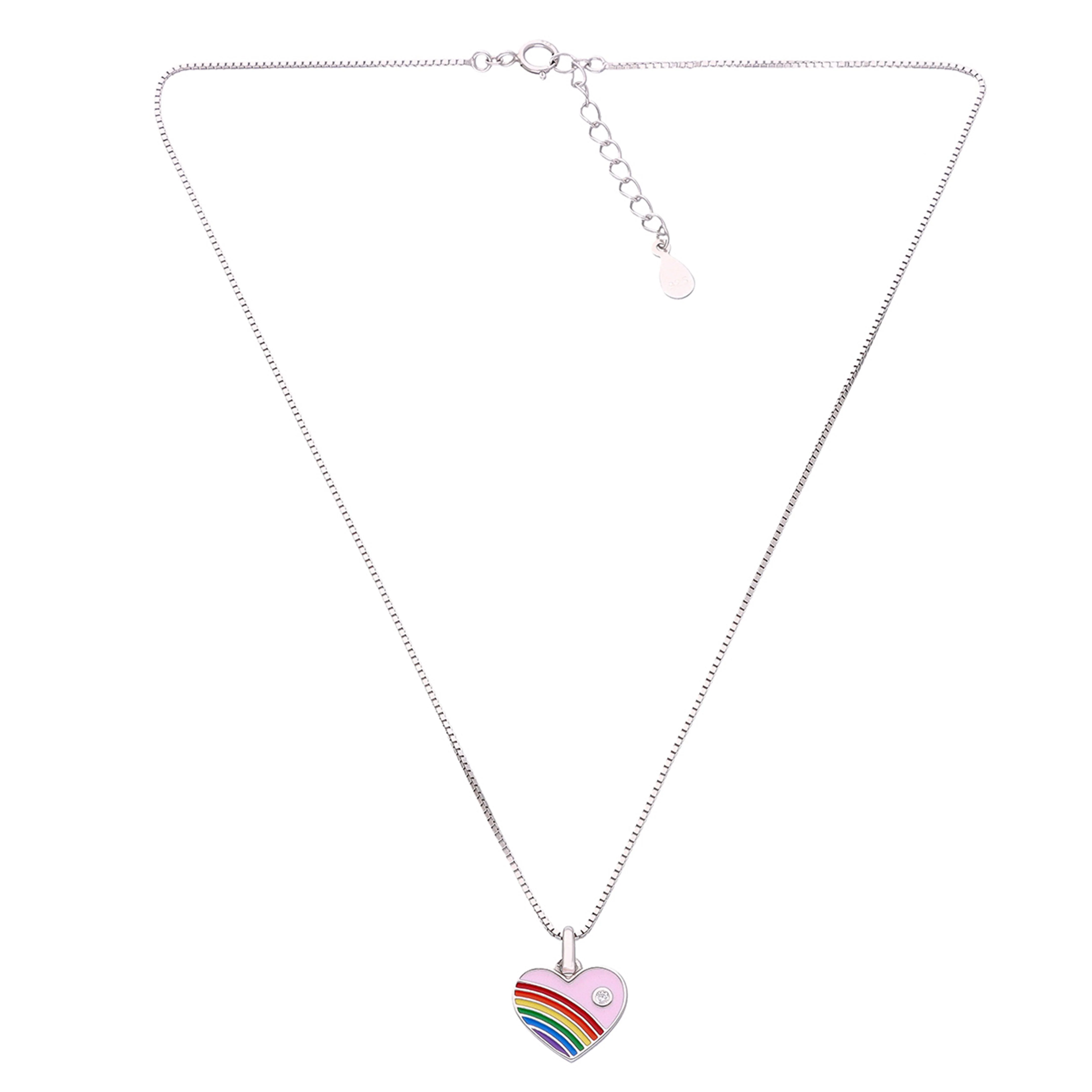 Children's Rainbow Pink Heart Silver Chain Pendant - Image 2