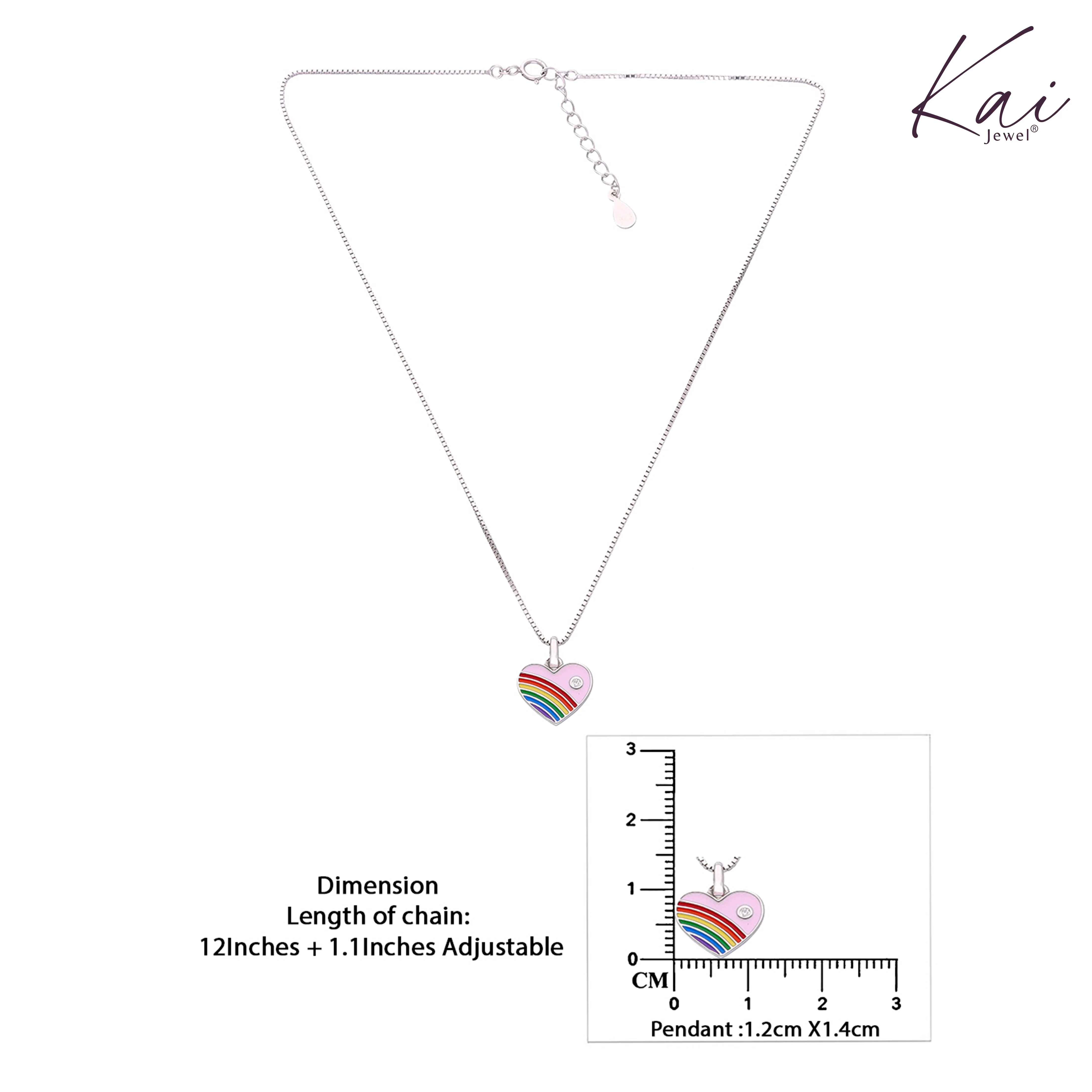 Children's Rainbow Pink Heart Silver Chain Pendant - Image 3