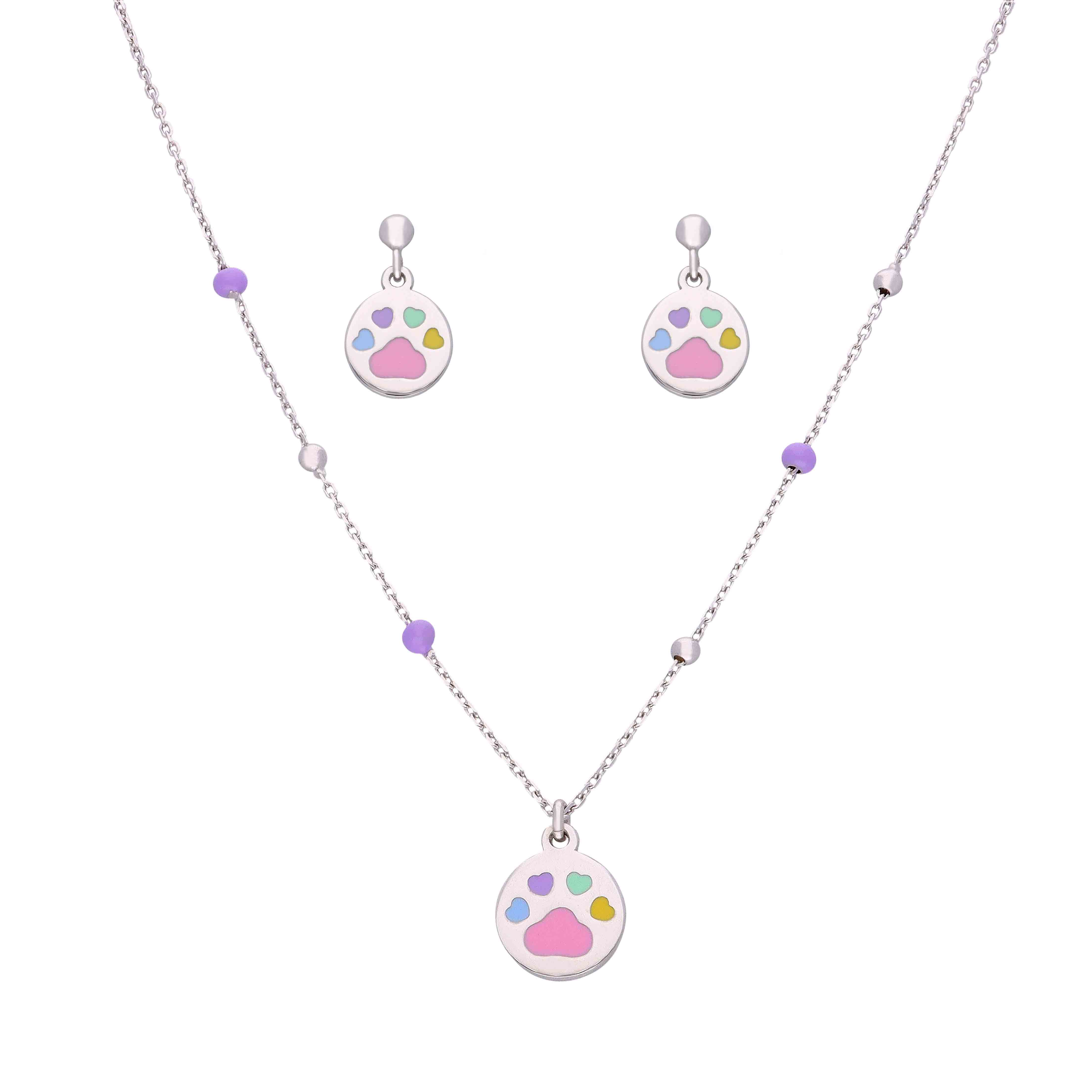 Heart Print Silver Pendant & Earring Set - Image 2