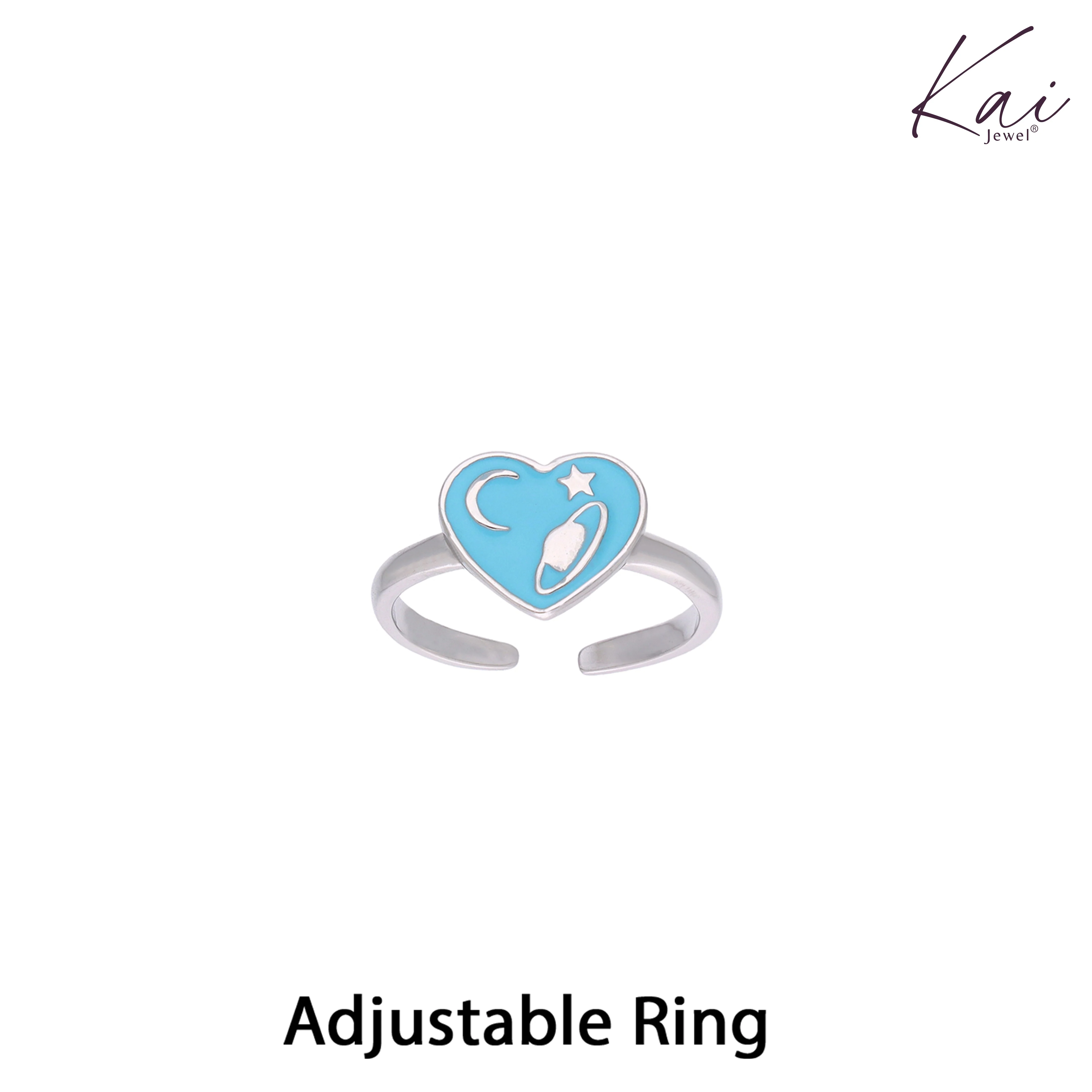 Children's Celestial Blue Heart Silver Ring - Image 3