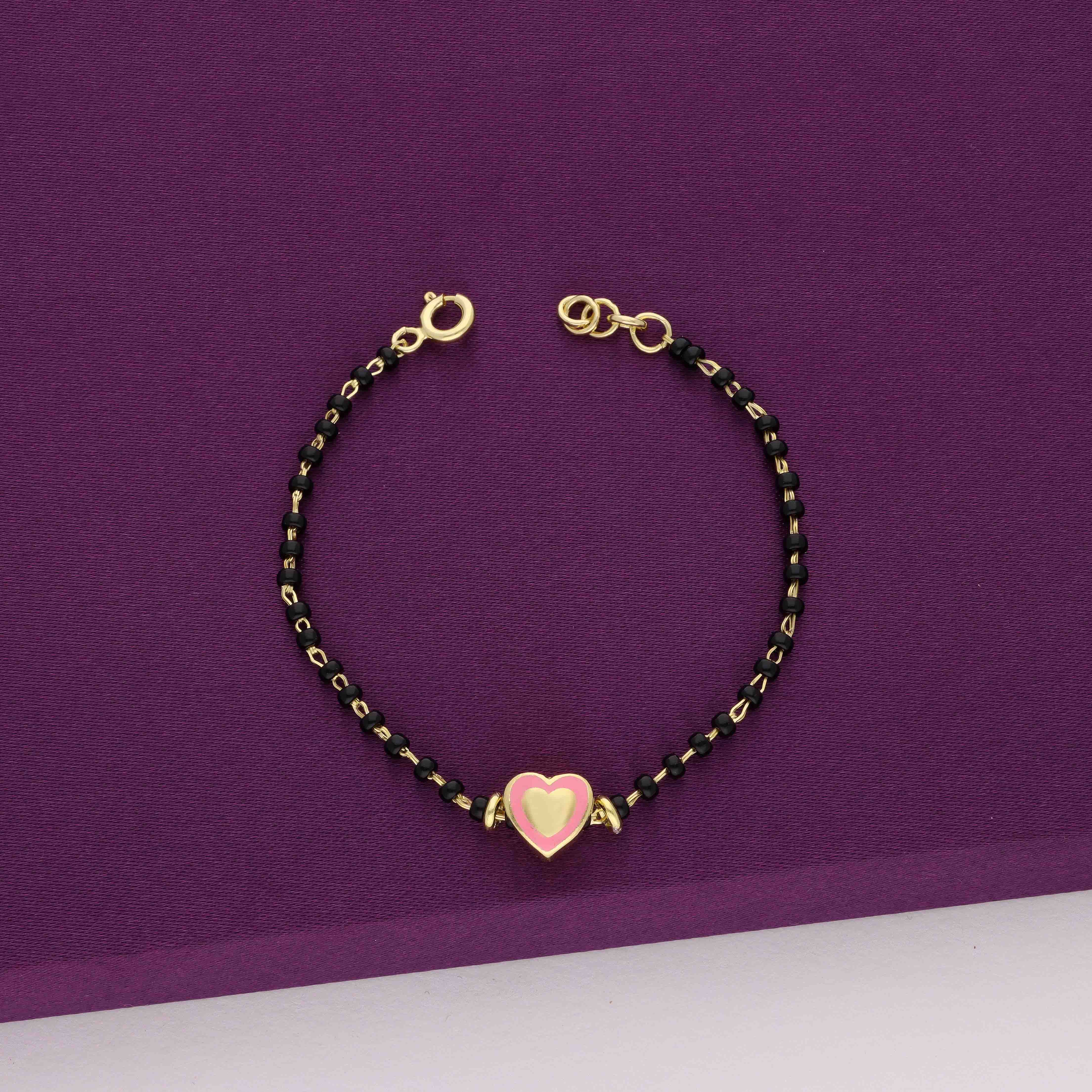 Sterling Red Heart Black Beaded Silver Children Bracelet - Image 3