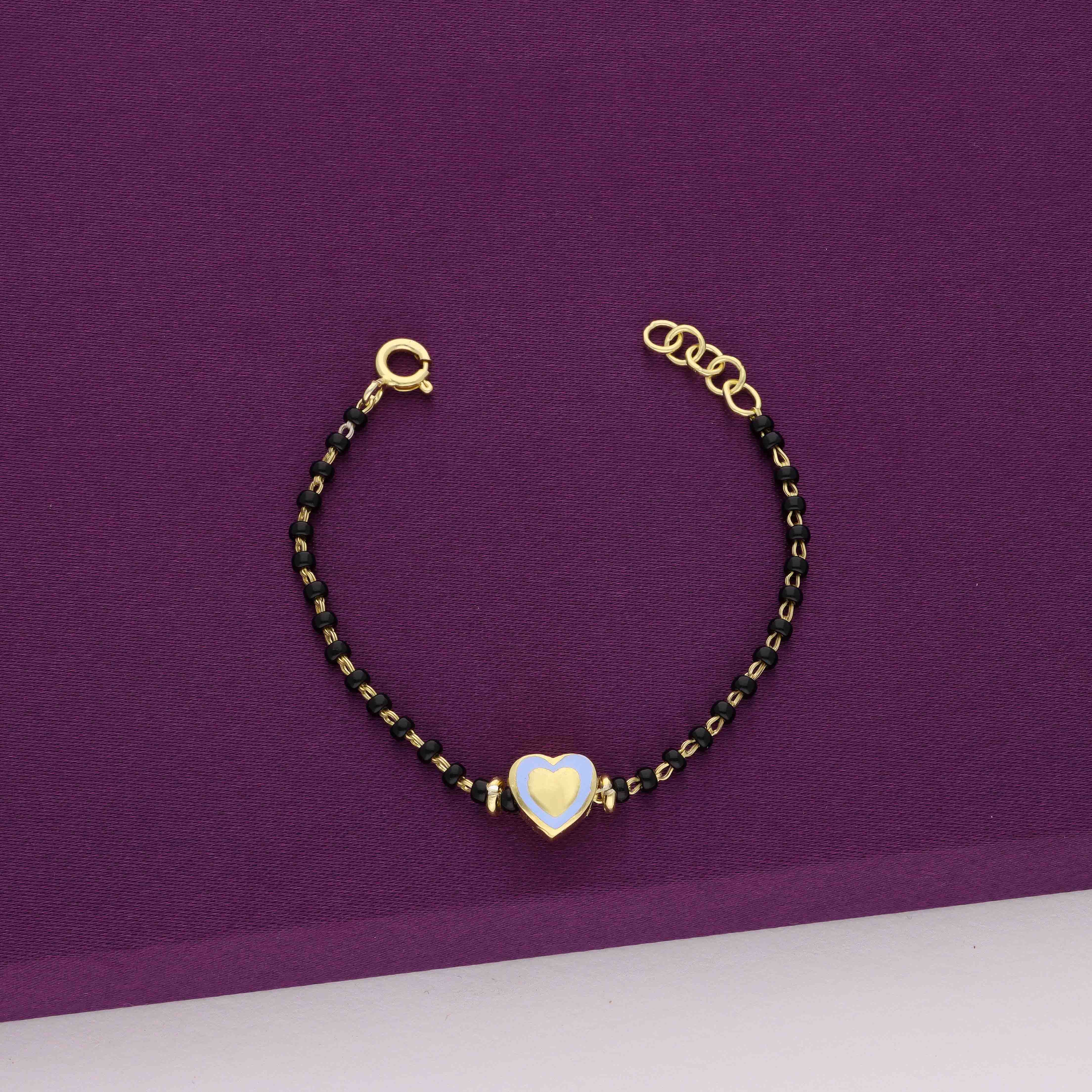 Sterling Red Heart Black Beaded Silver Children Bracelet - Image 4