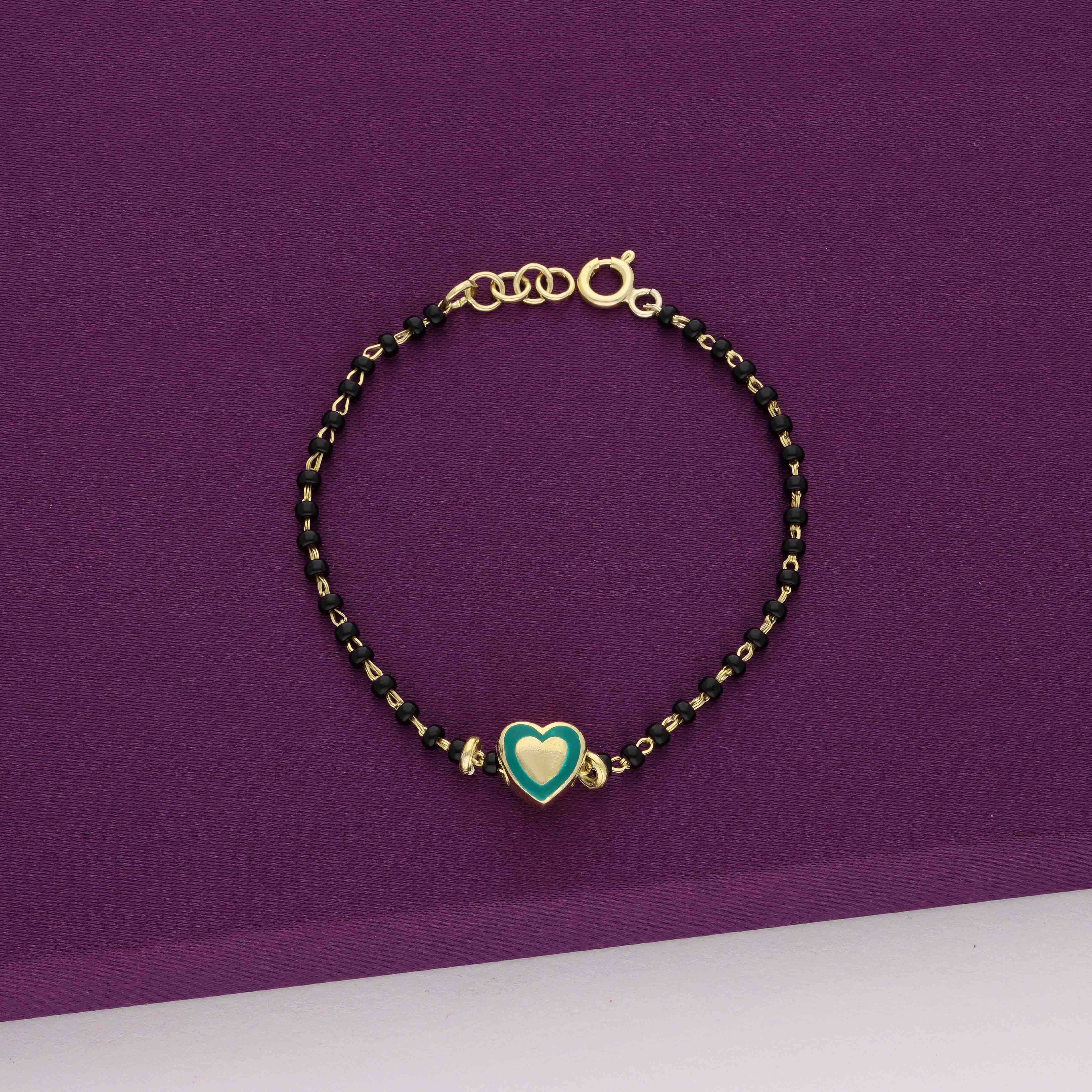 Sterling Red Heart Black Beaded Silver Children Bracelet - Image 5