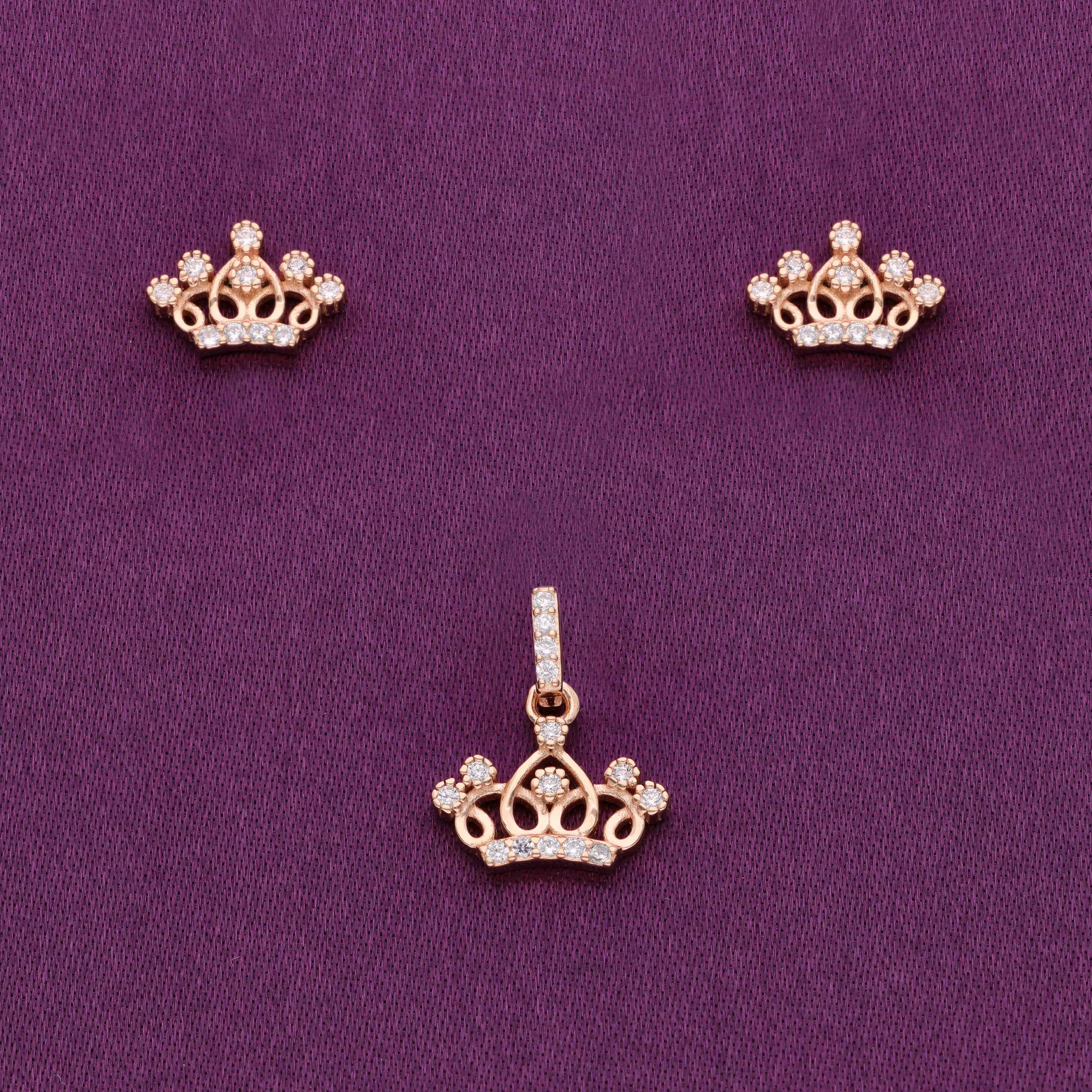 Crystal Crown Zircon Silver Pendant & Earrings Set - Image 2