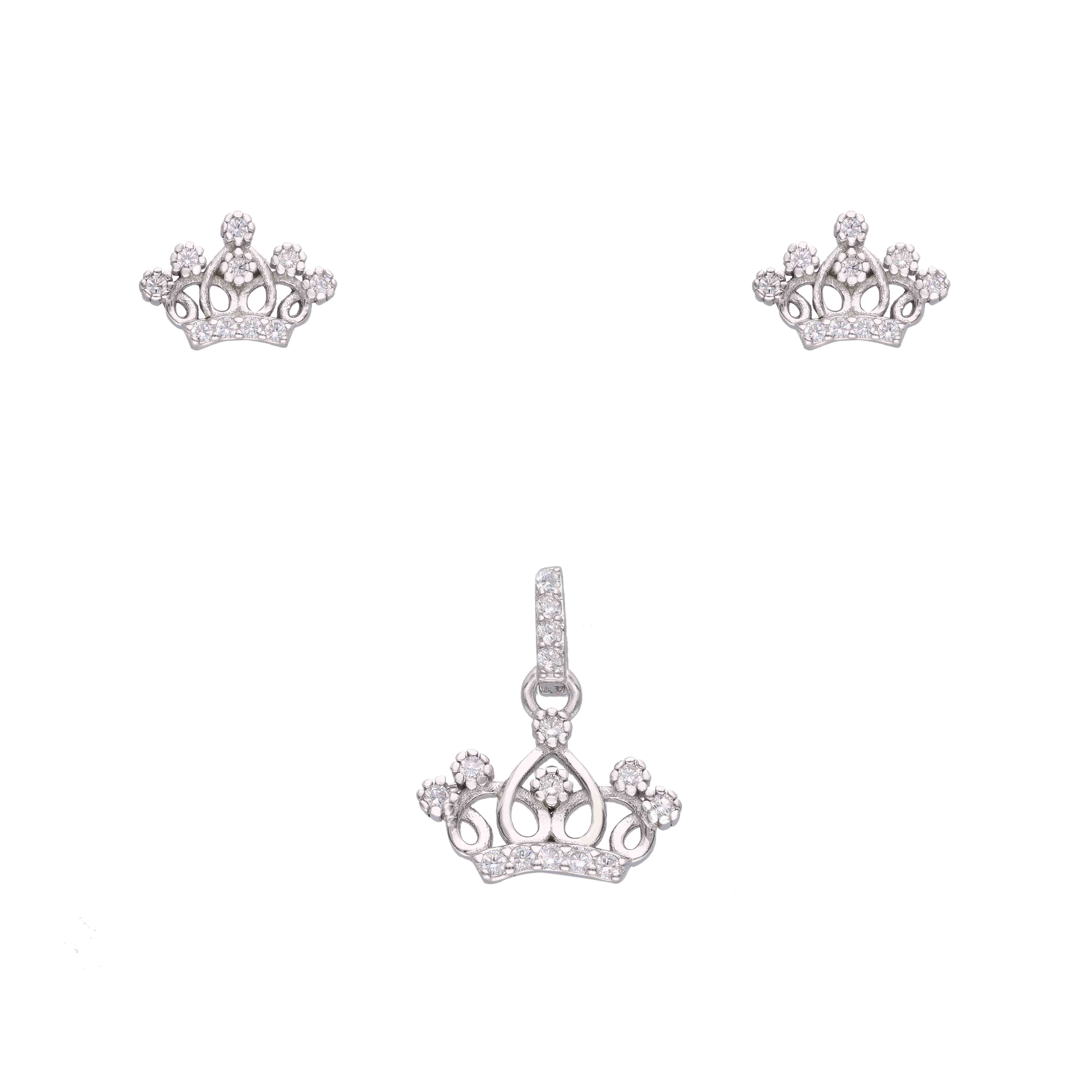 Crystal Crown Zircon Silver Pendant & Earrings Set - Image 3
