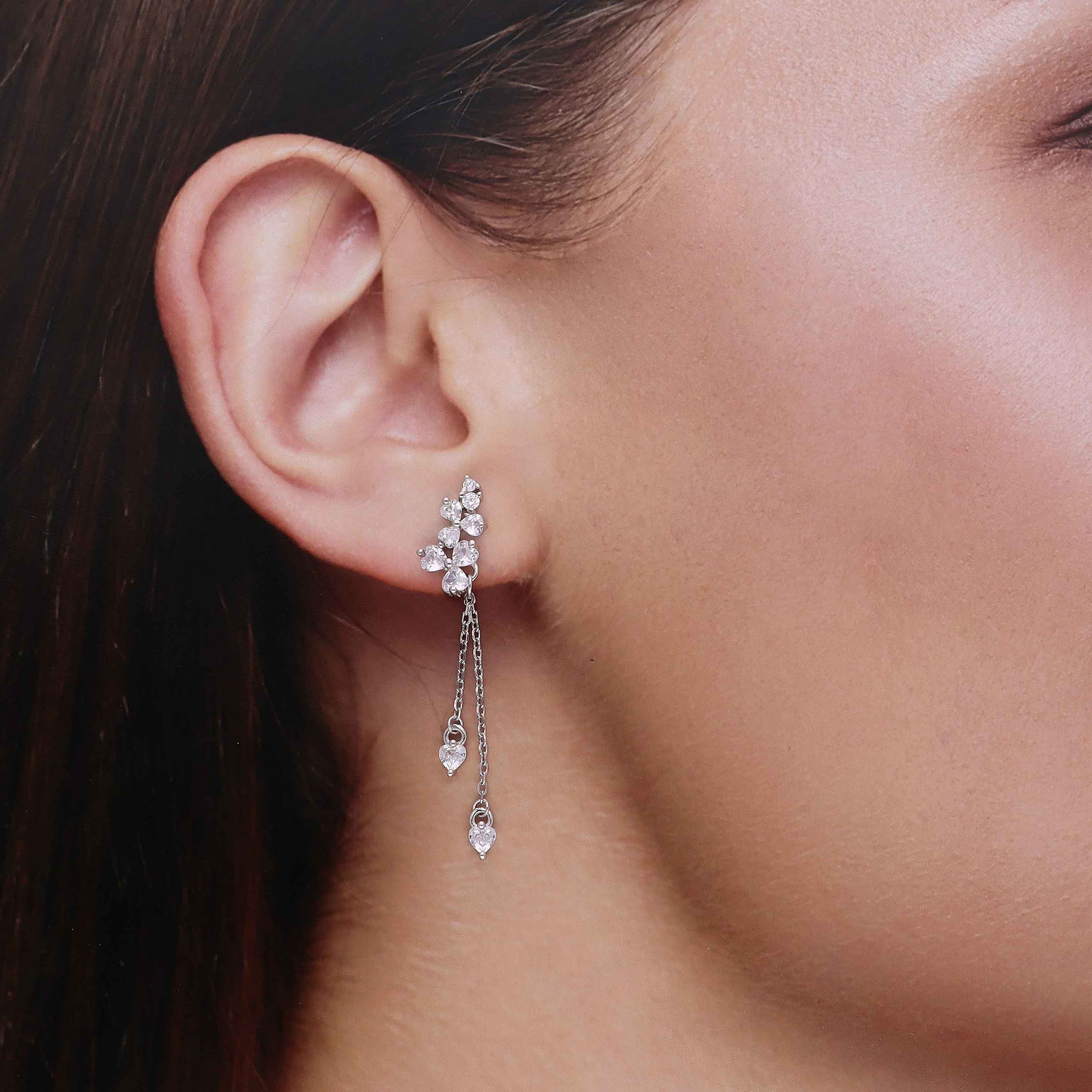 Sterling Silver Chic Floral Zircon Drop Earrings - Image 3
