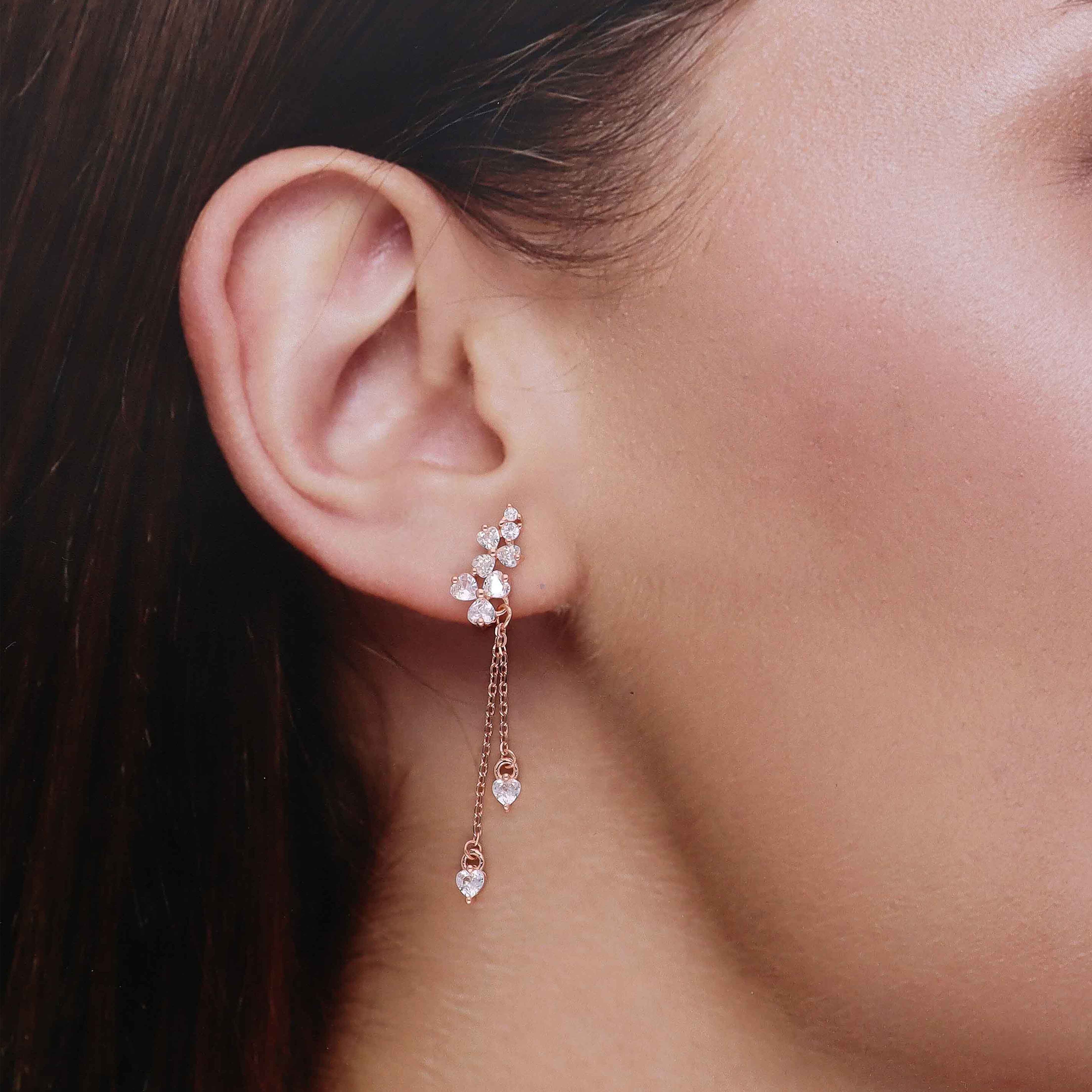 Sterling Silver Chic Floral Zircon Drop Earrings - Image 4