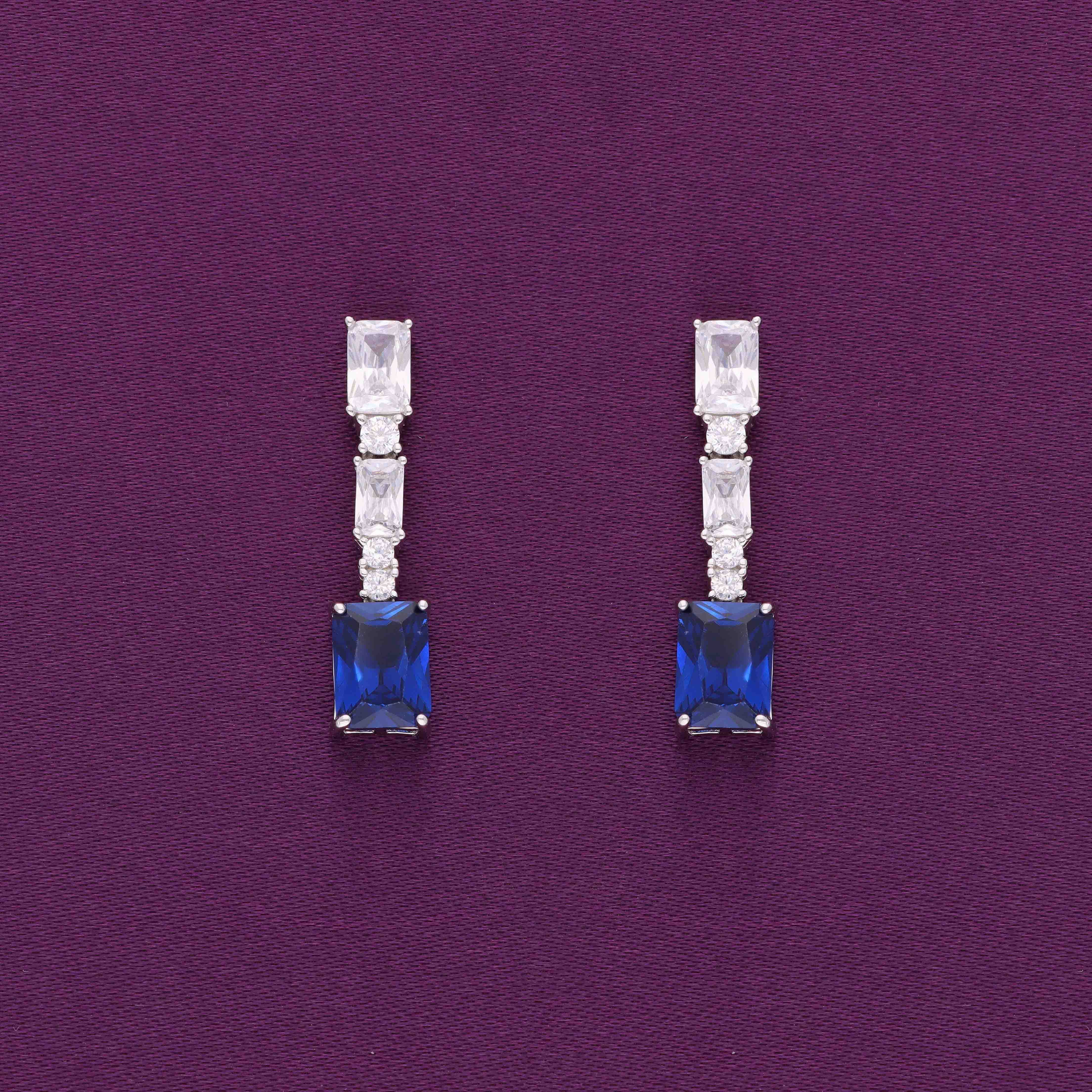 Sterling Silver Baguette Cut Dangler Earrings - Image 3