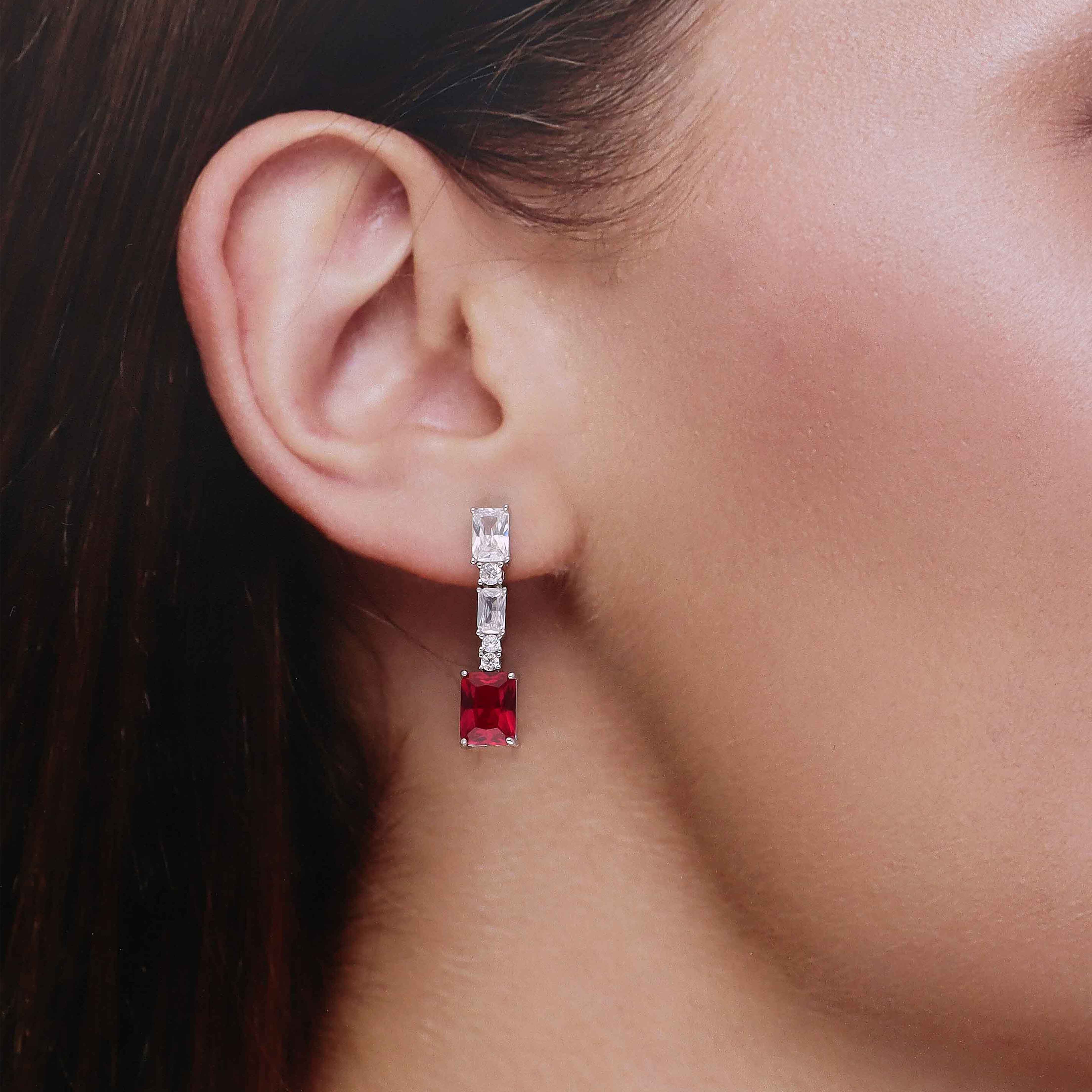 Sterling Silver Baguette Cut Dangler Earrings - Image 4