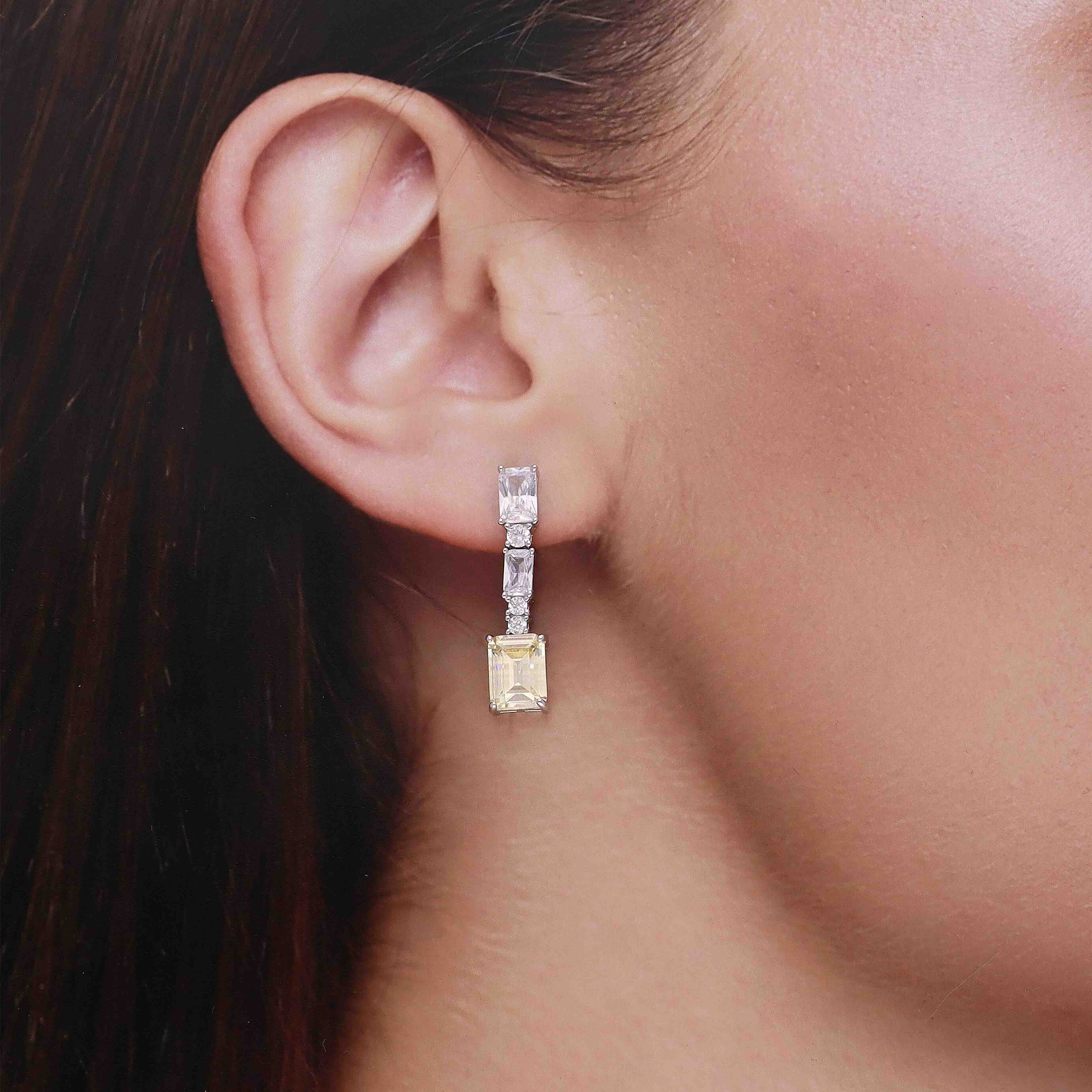 Sterling Silver Baguette Cut Dangler Earrings - Image 5