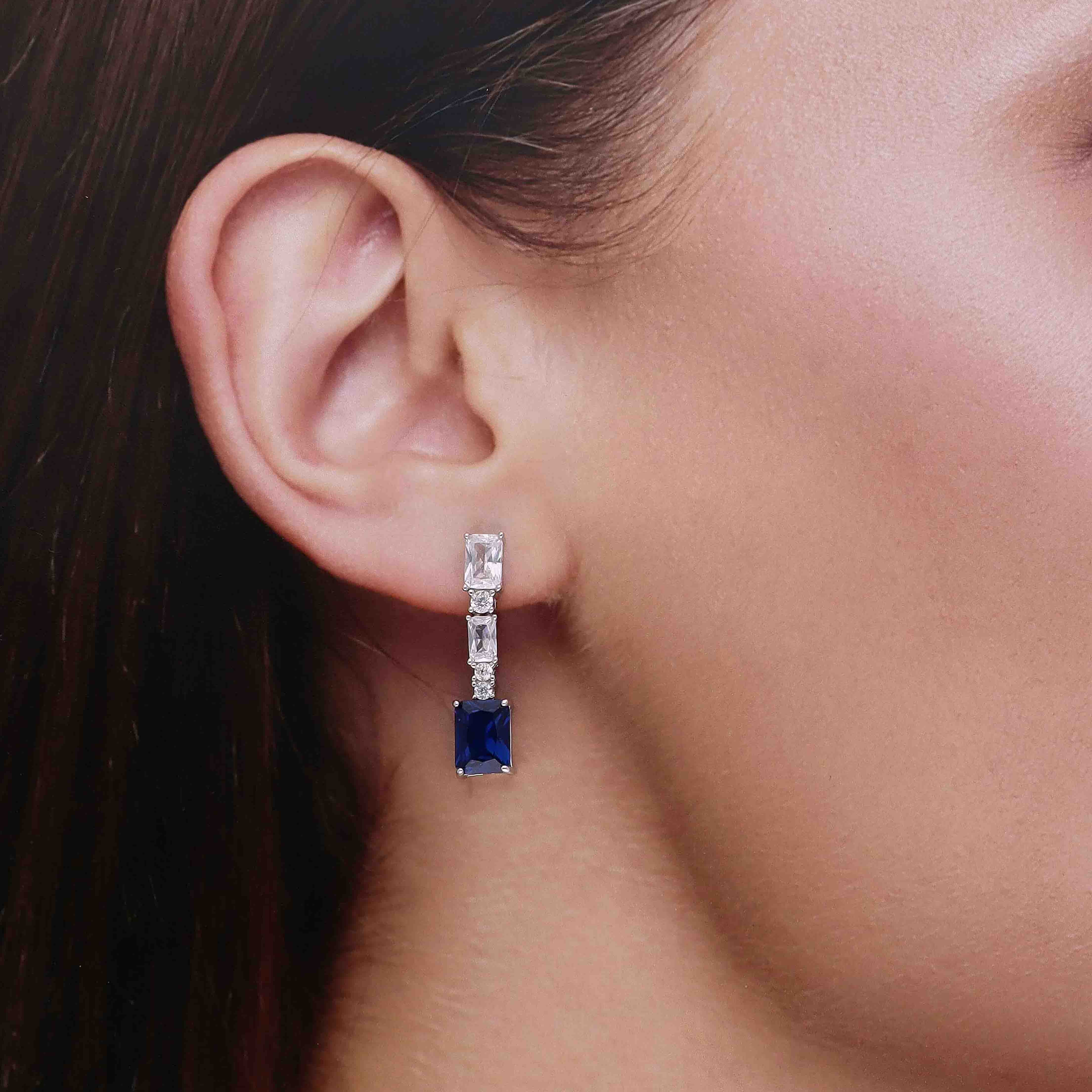 Sterling Silver Baguette Cut Dangler Earrings - Image 6