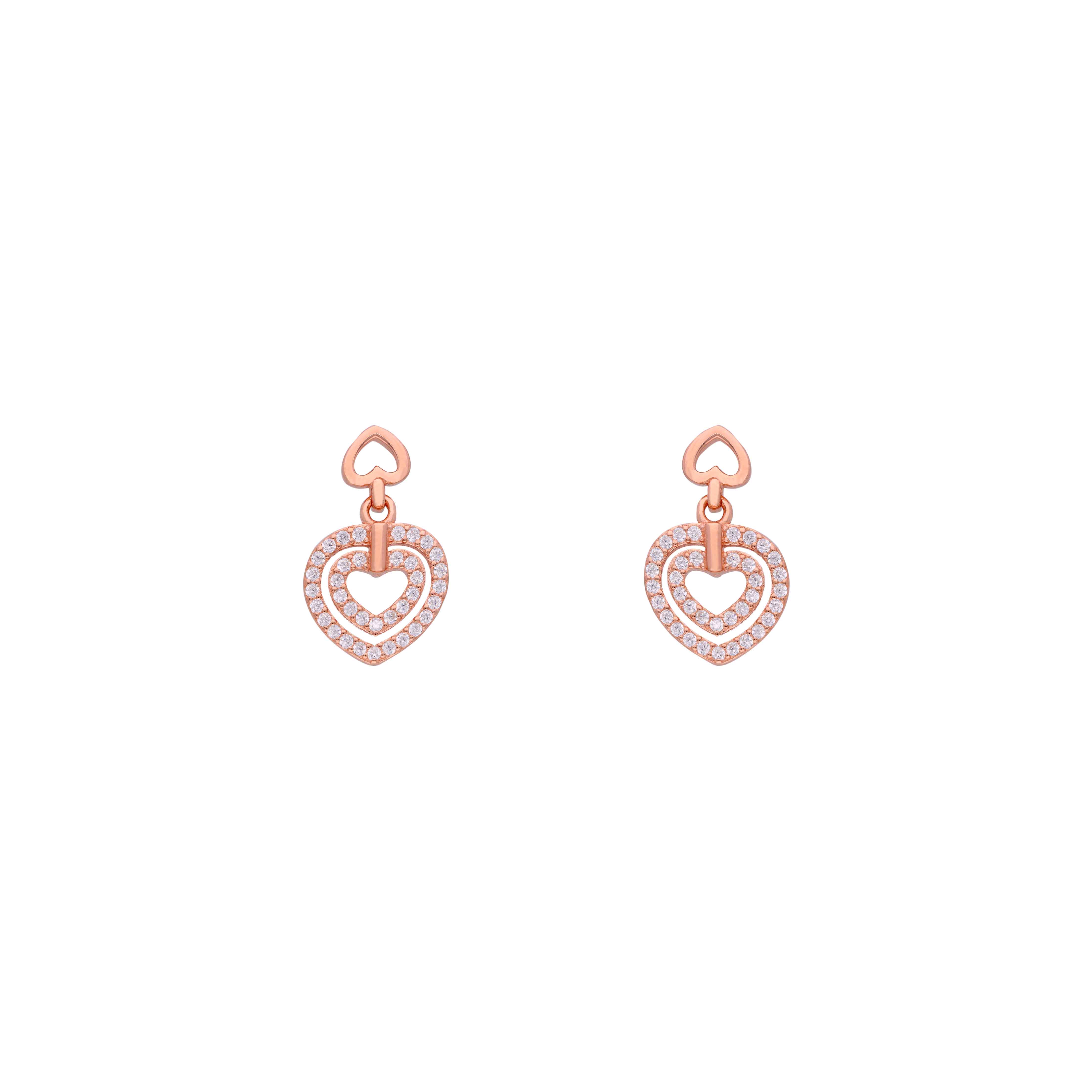 DIAMOND STUDDED DUAL HEARTS SILVER DROP EARRINGS - Image 2