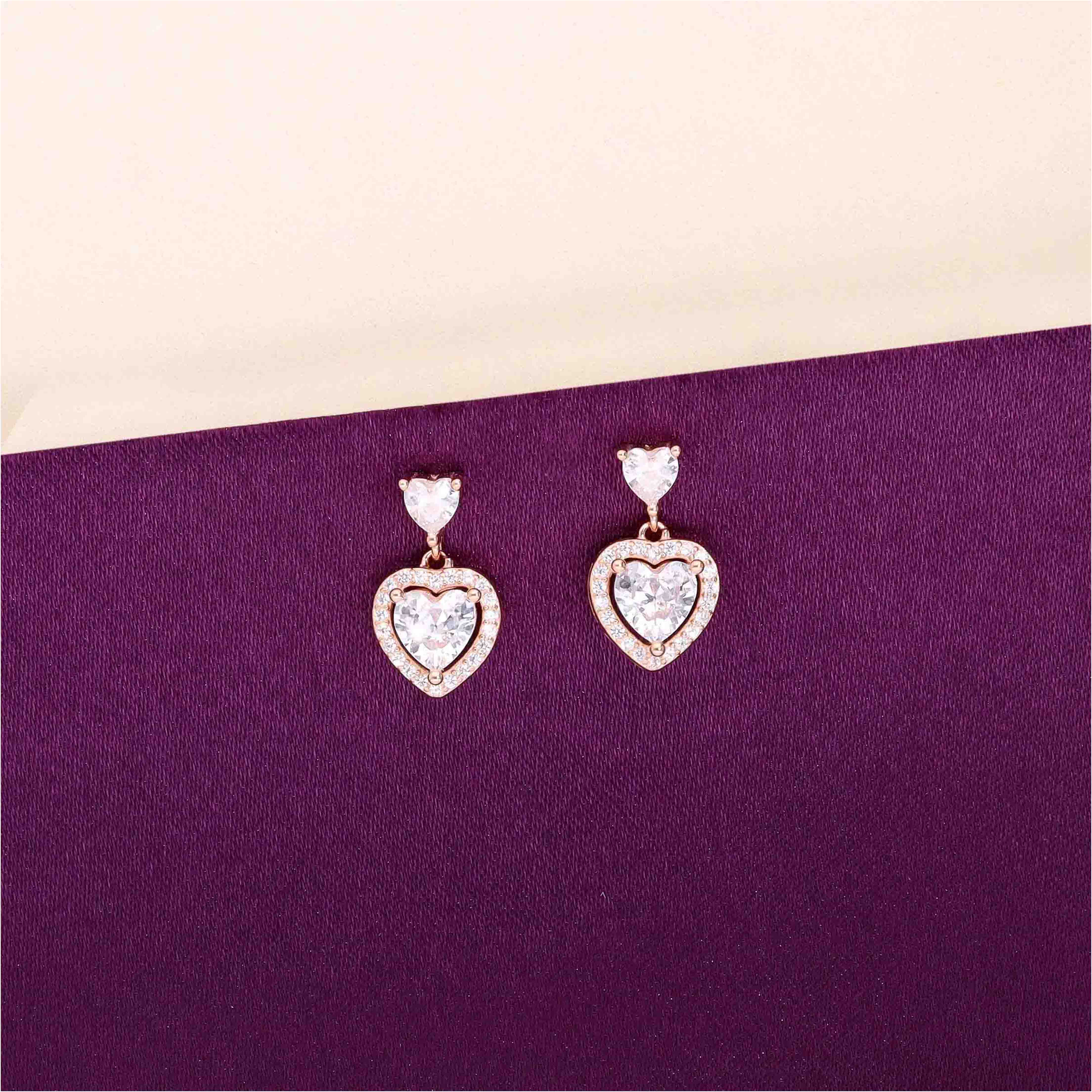 Sterling Silver Heart Solitaire Drop Earrings - Image 2