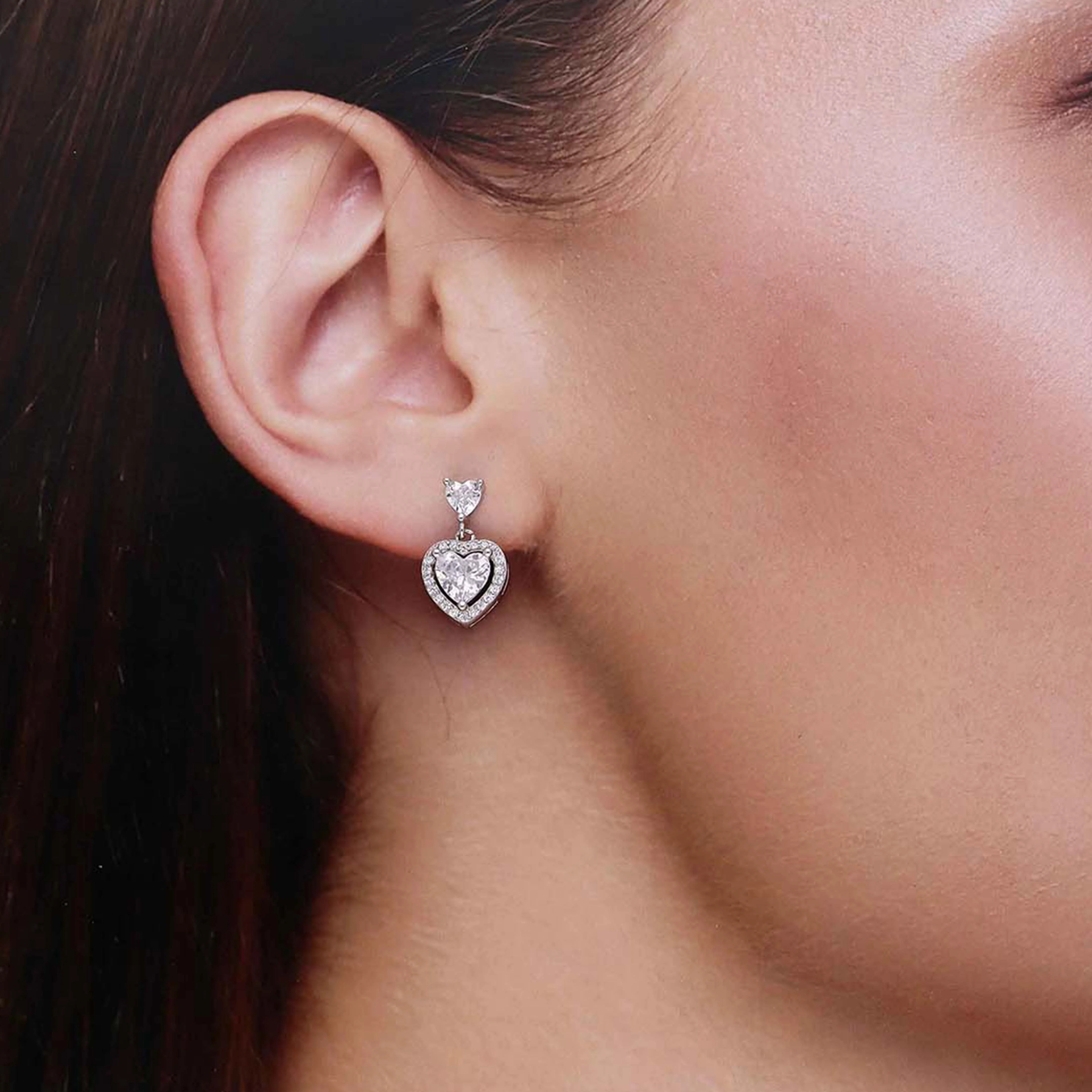 Sterling Silver Heart Solitaire Drop Earrings - Image 3