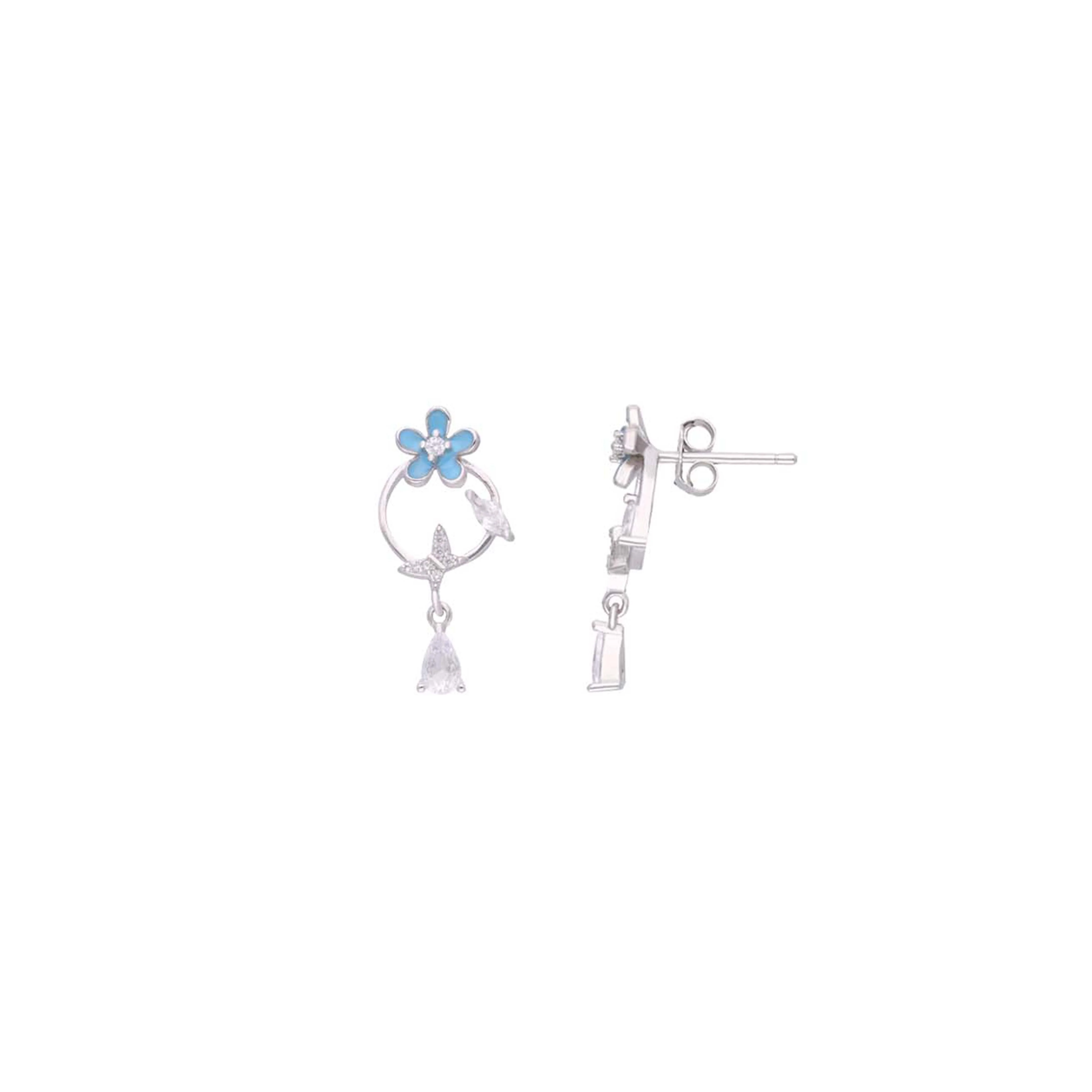 Sterling Silver Floral Casual Drop Earrings - Image 3