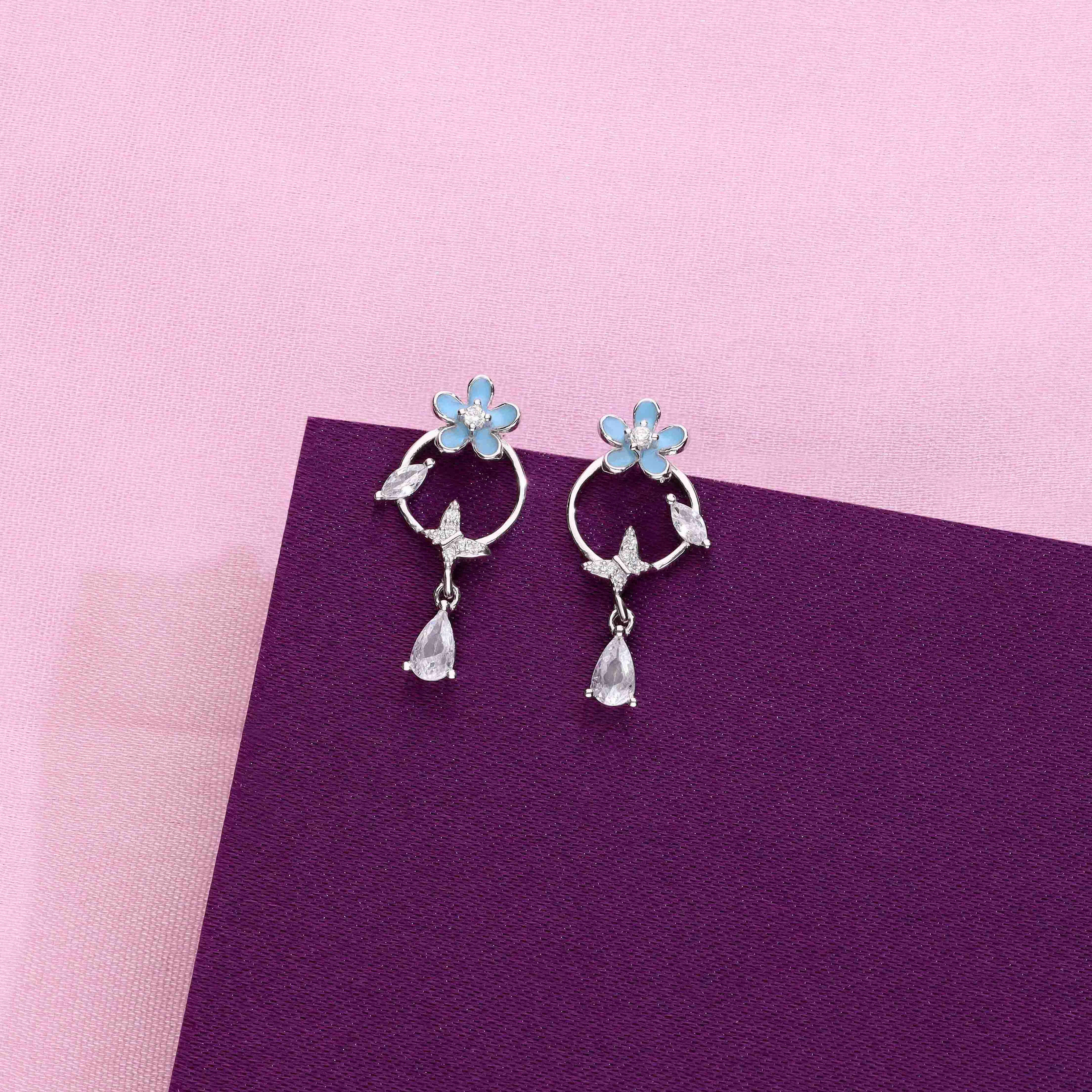 Sterling Silver Floral Casual Drop Earrings - Image 6