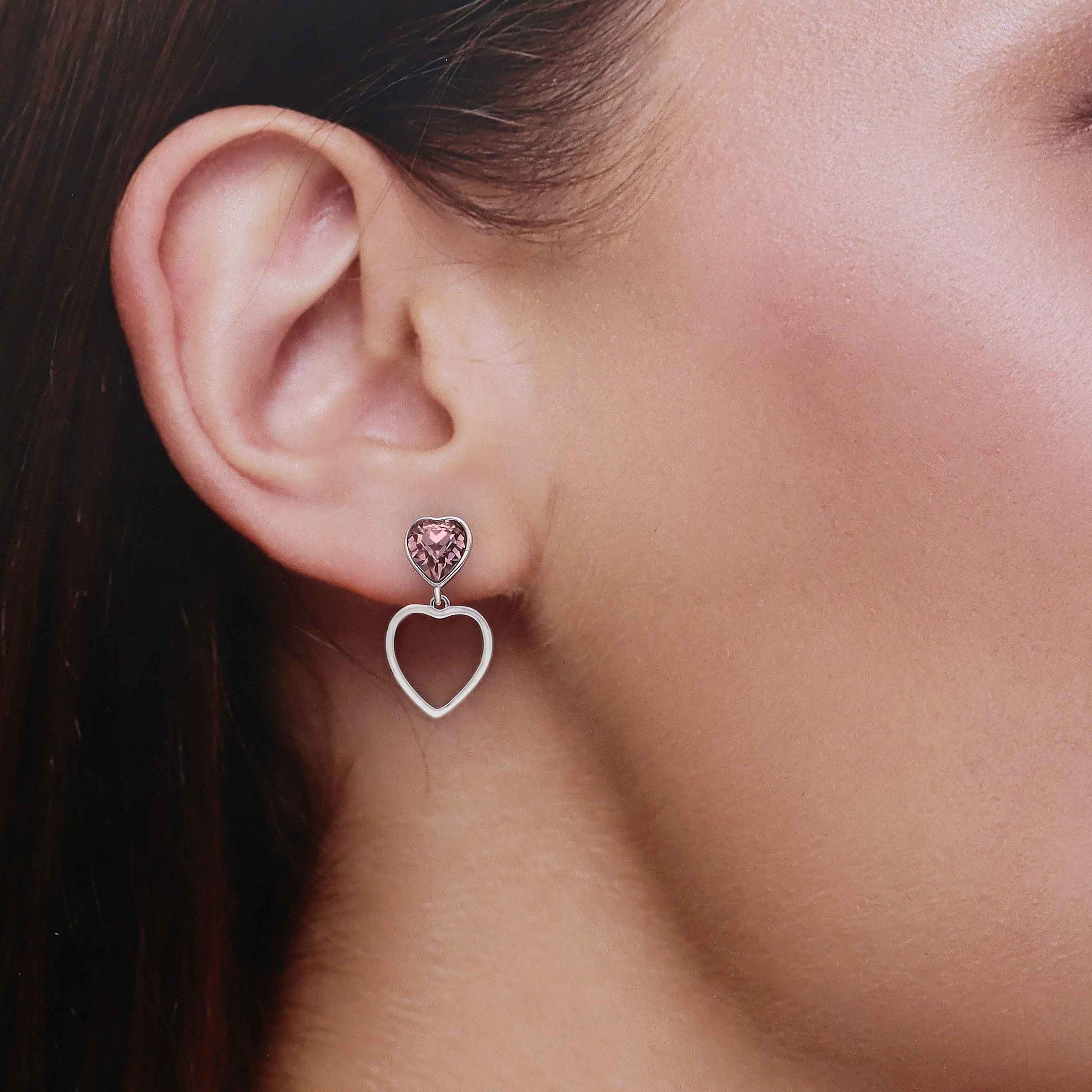 Sterling Silver Heart Drop Earrings - Image 3