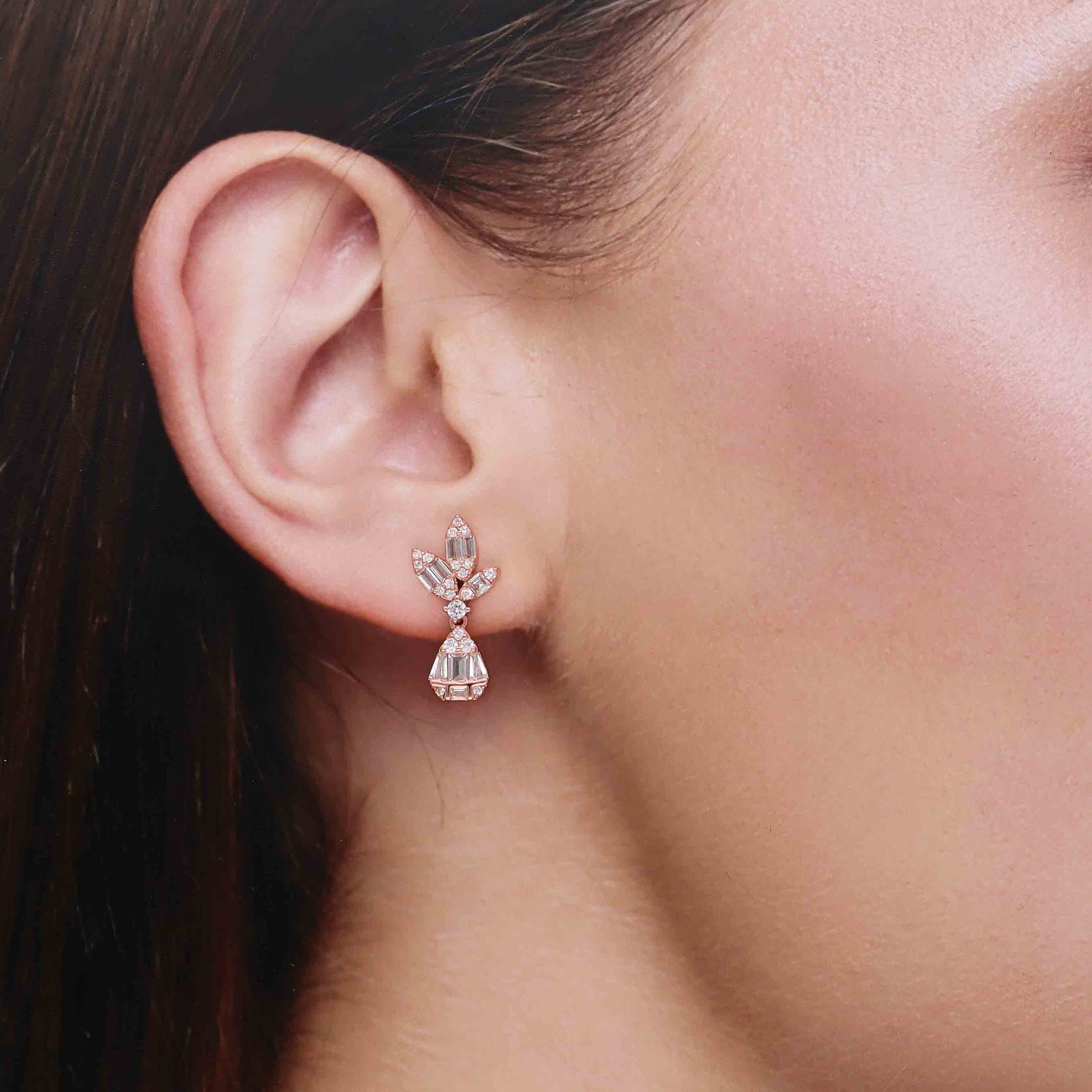 Sterling Leafy Baguette Drop Earrings - Image 2