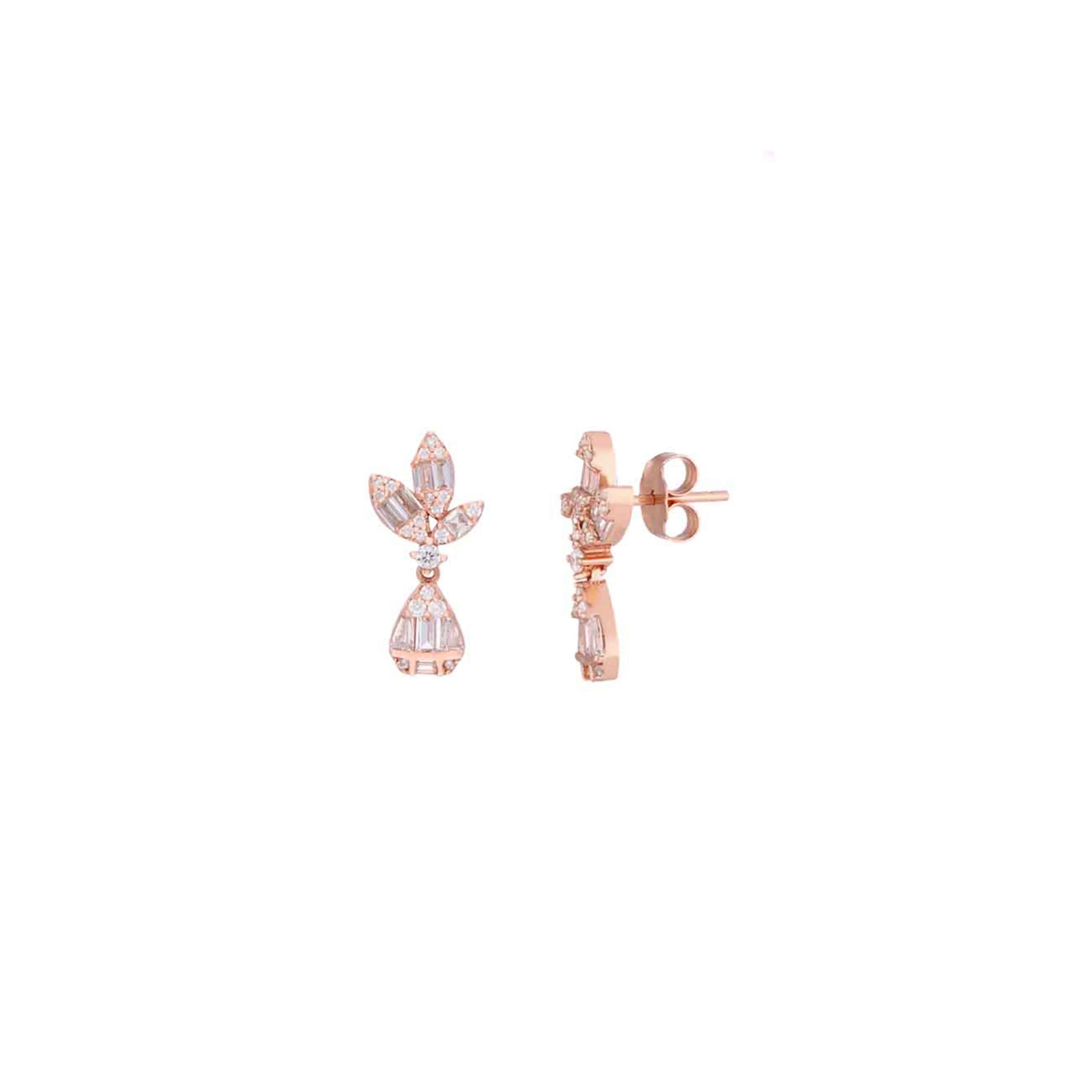Sterling Leafy Baguette Drop Earrings - Image 3