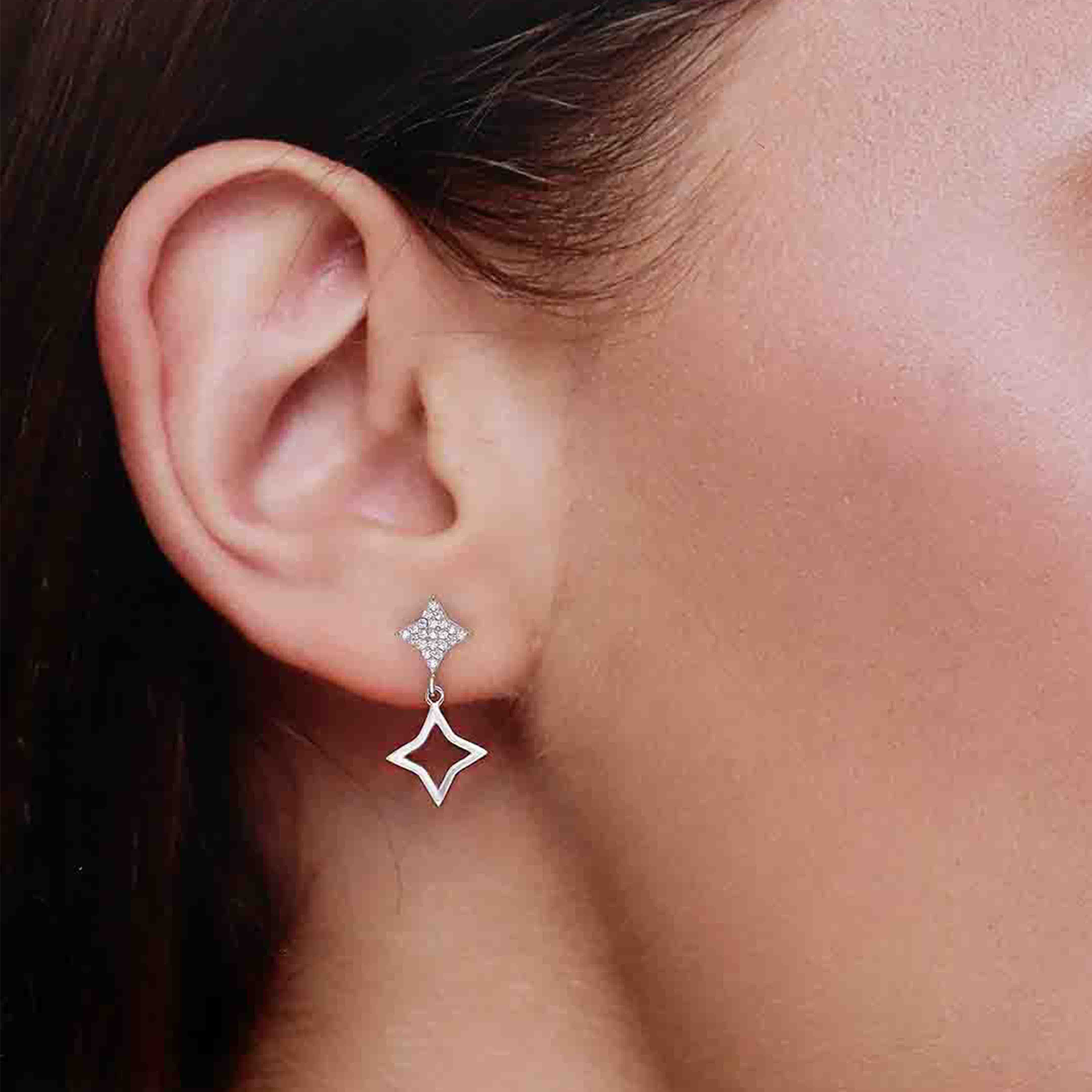 Sterling Silver Chic Star Drop Earrings - Image 3