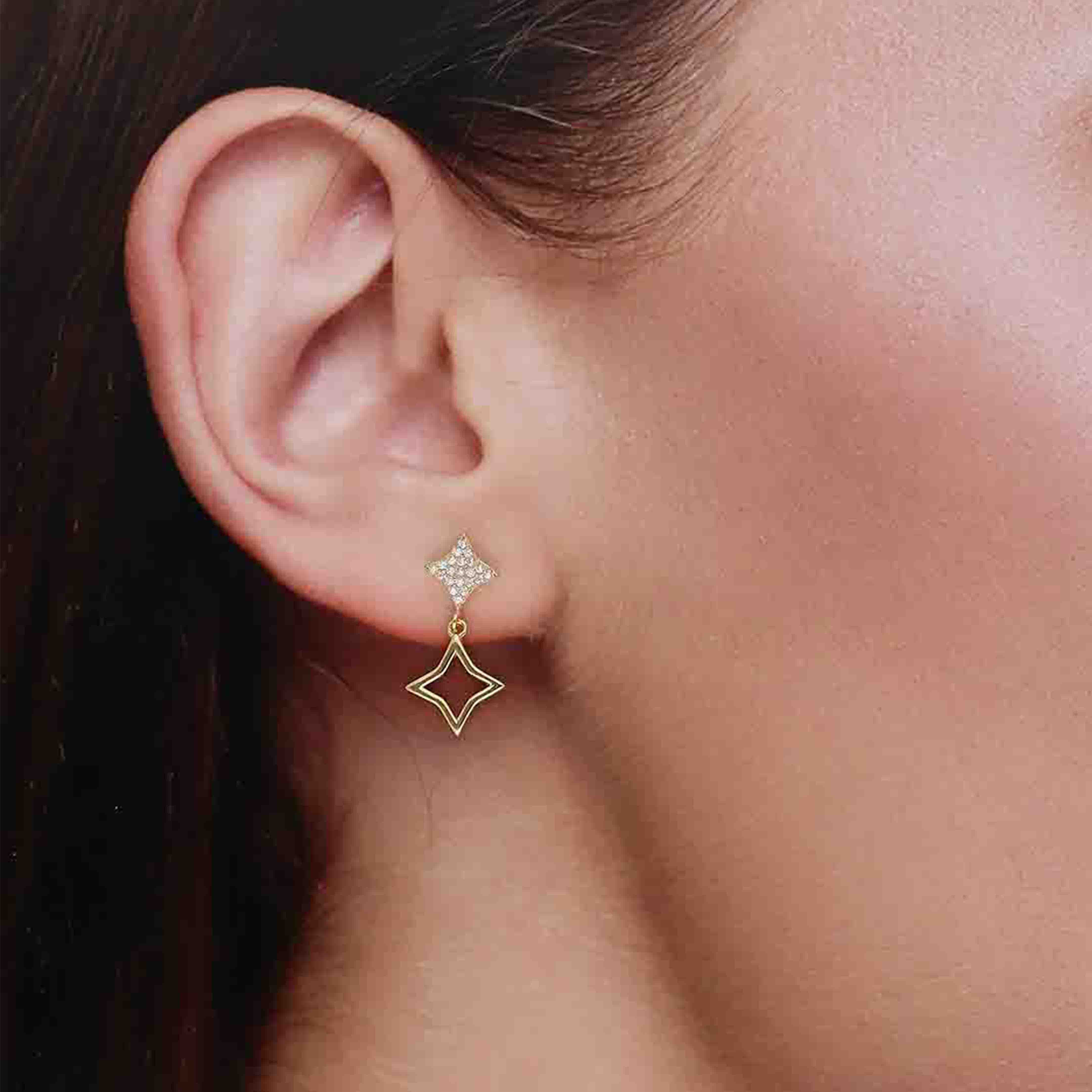 Sterling Silver Chic Star Drop Earrings - Image 4