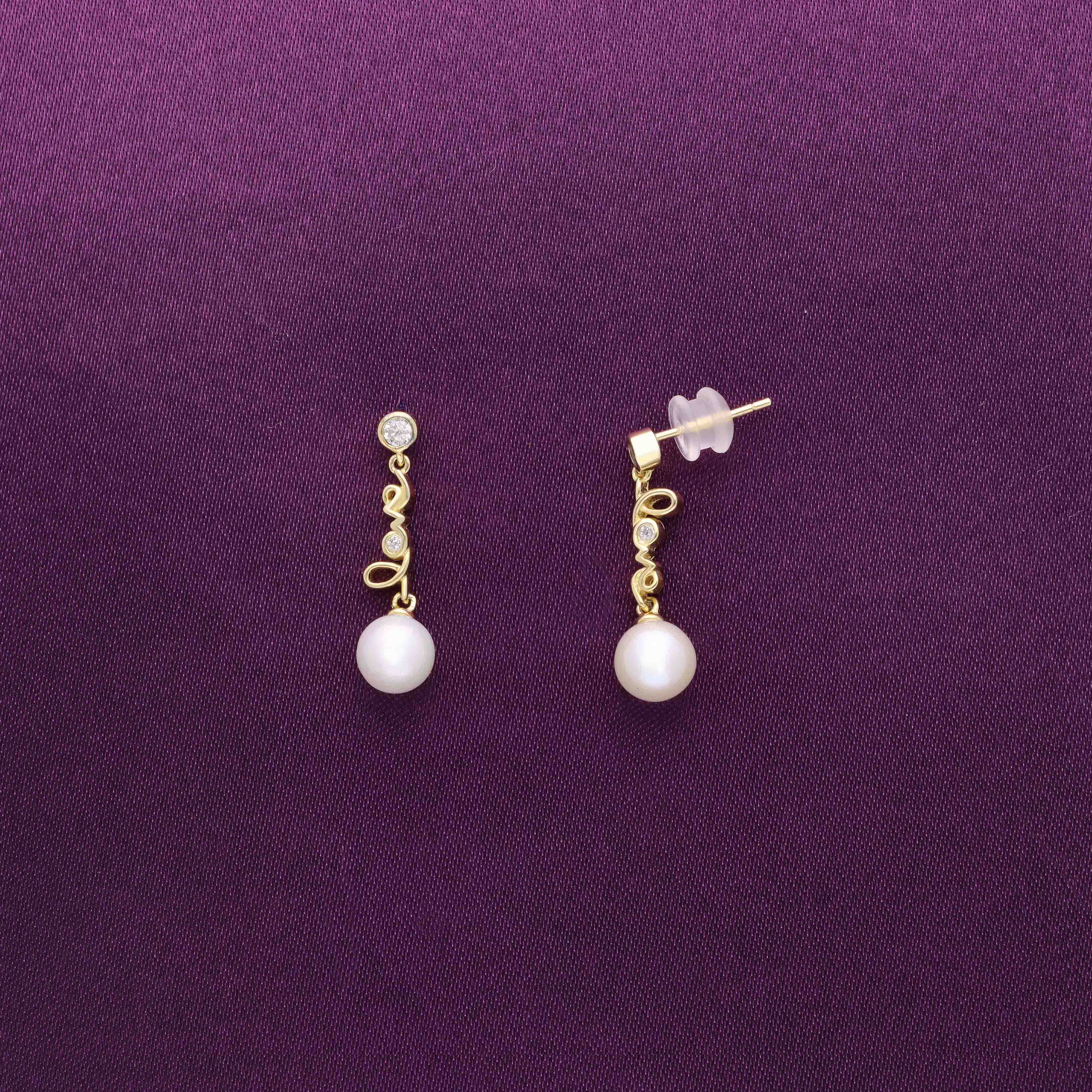 Sterling Silver Love Pearl Drop Earrings - Image 3