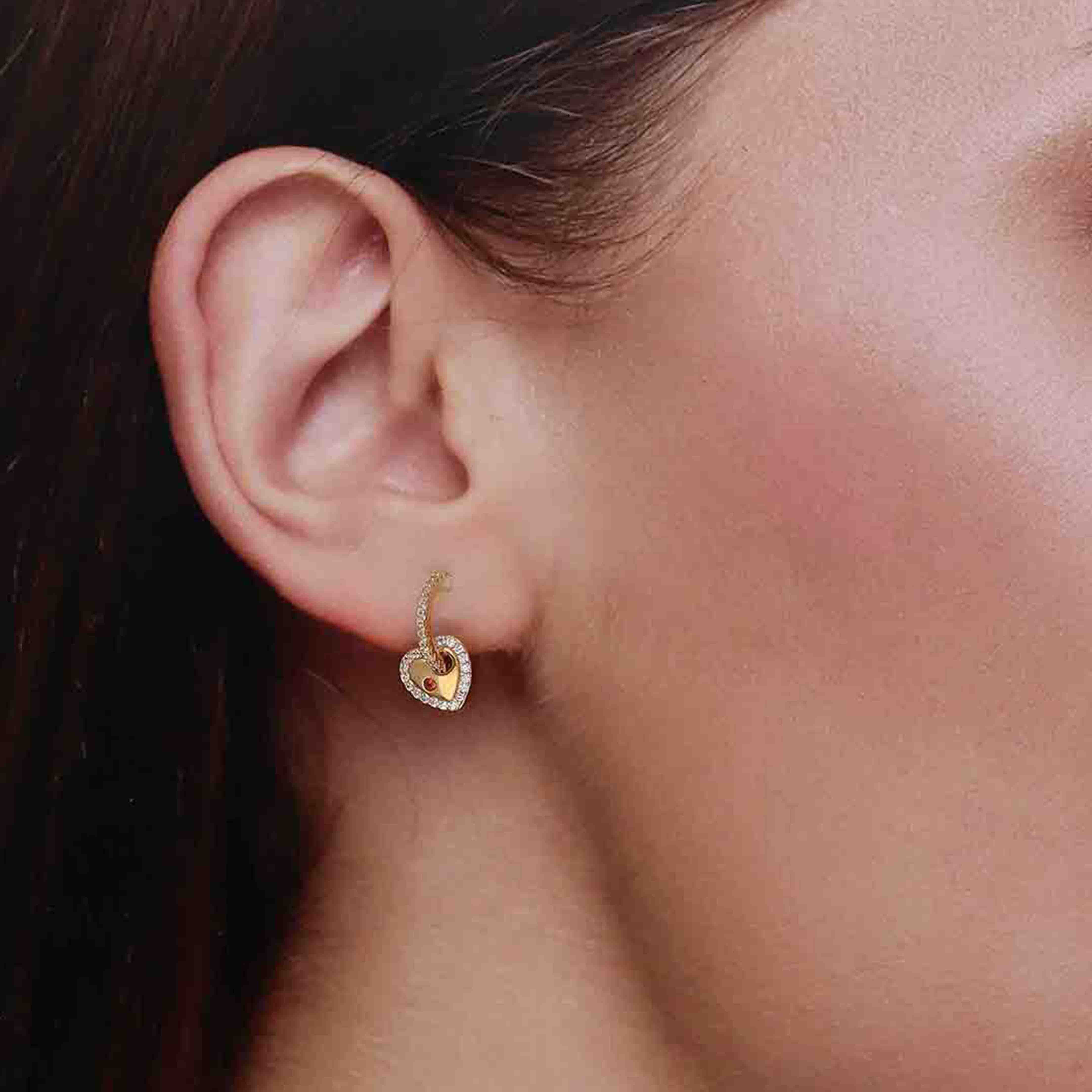 Sterling Gold Heart Drop Earrings - Image 2