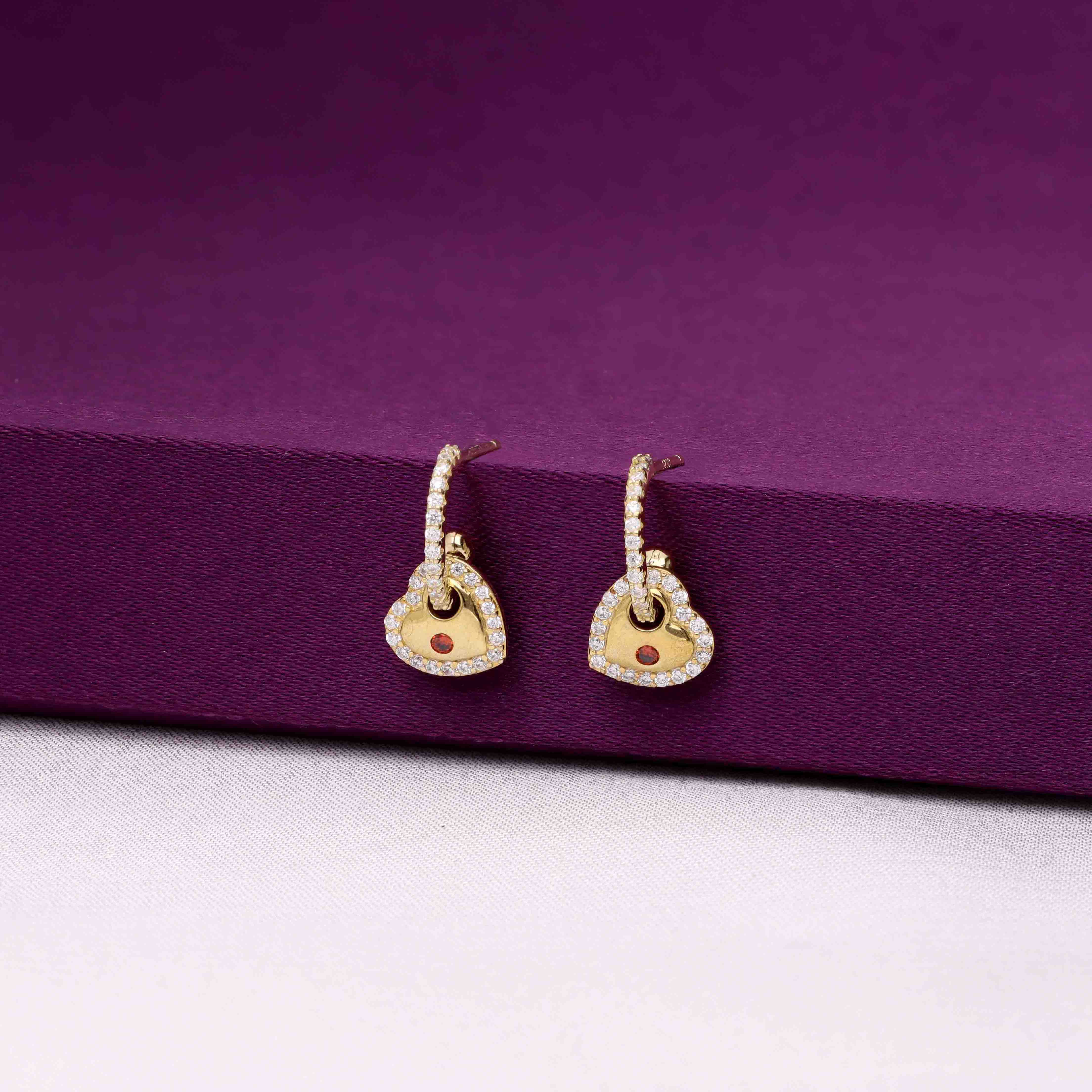 Sterling Gold Heart Drop Earrings - Image 5