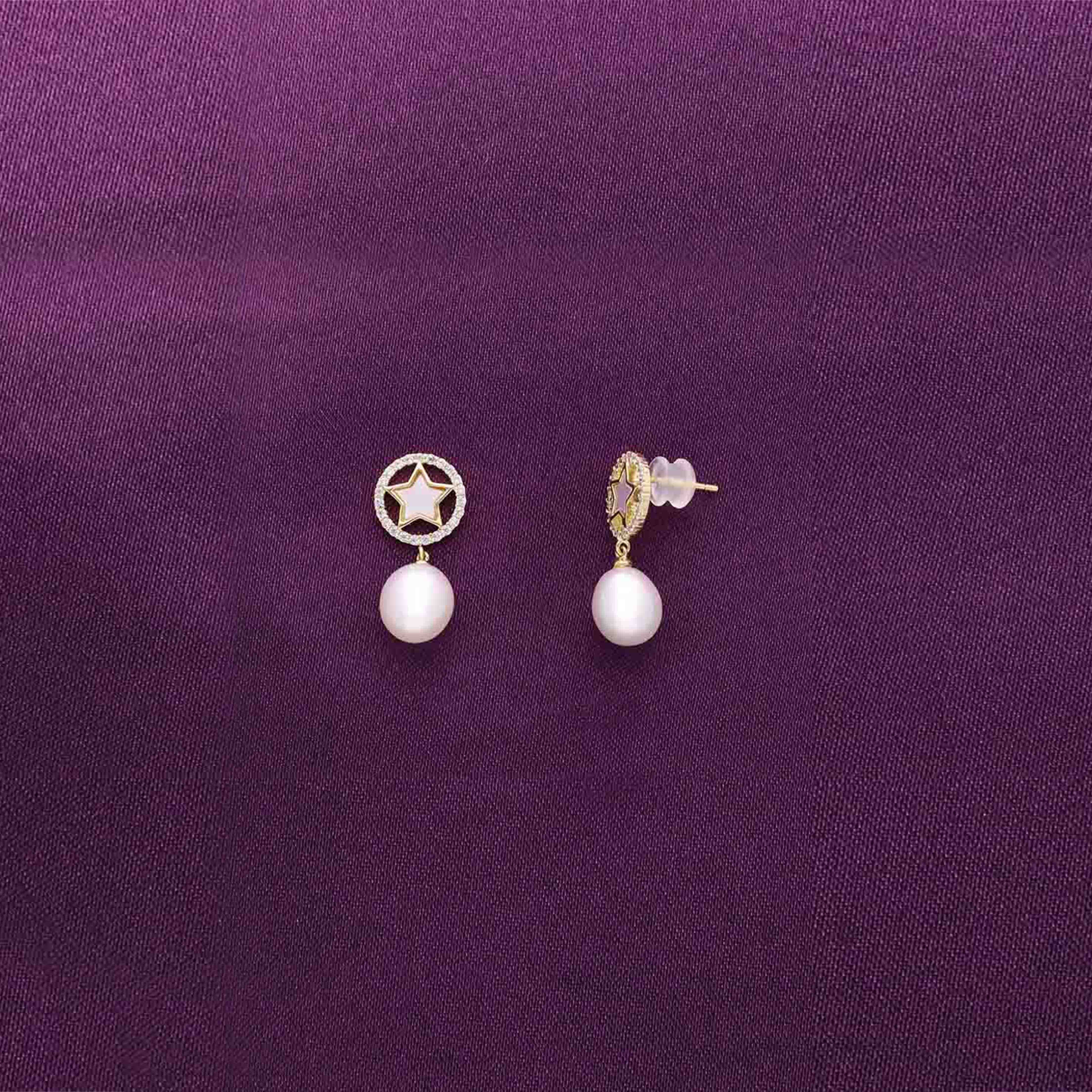 Sterling Silver Star Pearl Drop Earrings - Image 3