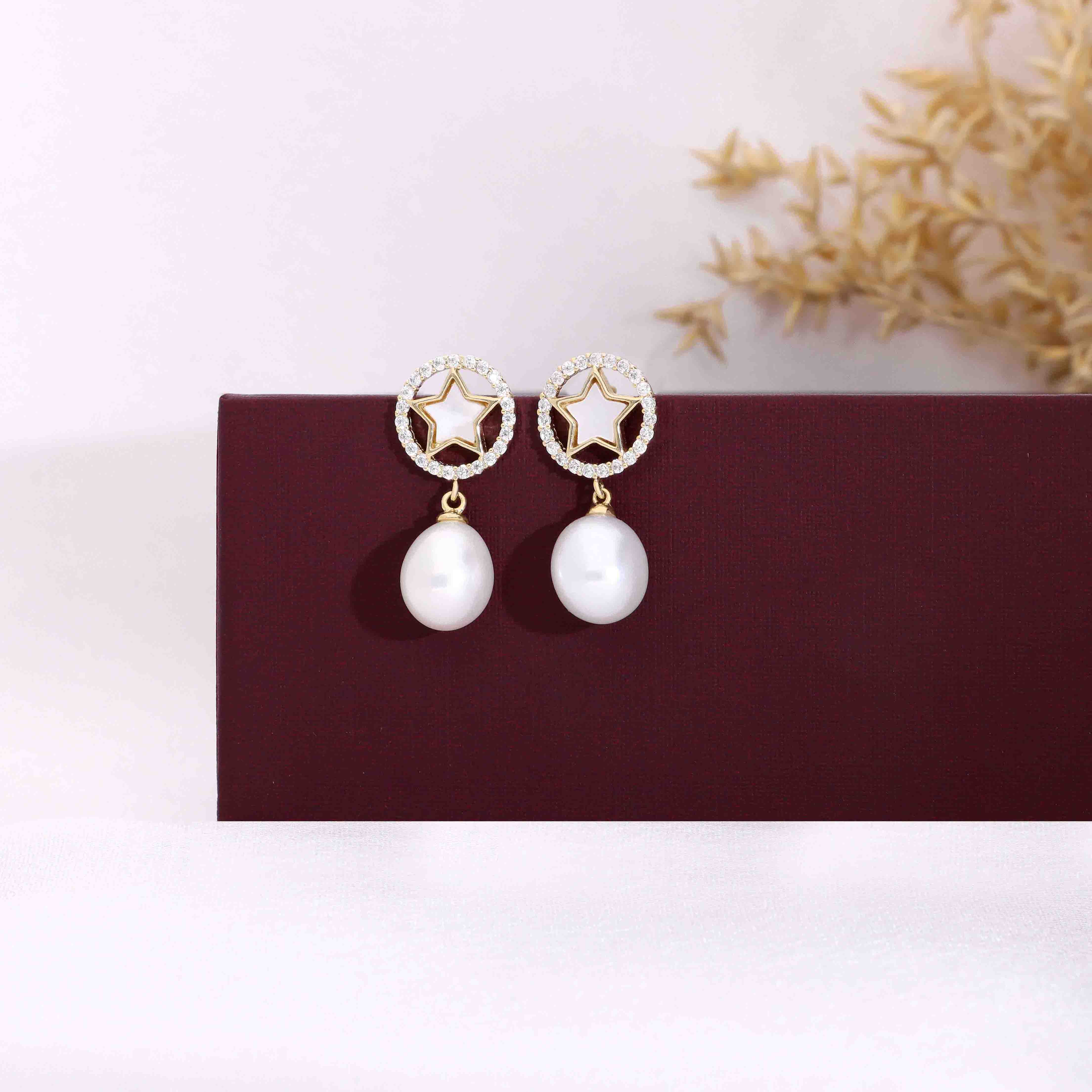 Sterling Silver Star Pearl Drop Earrings - Image 5