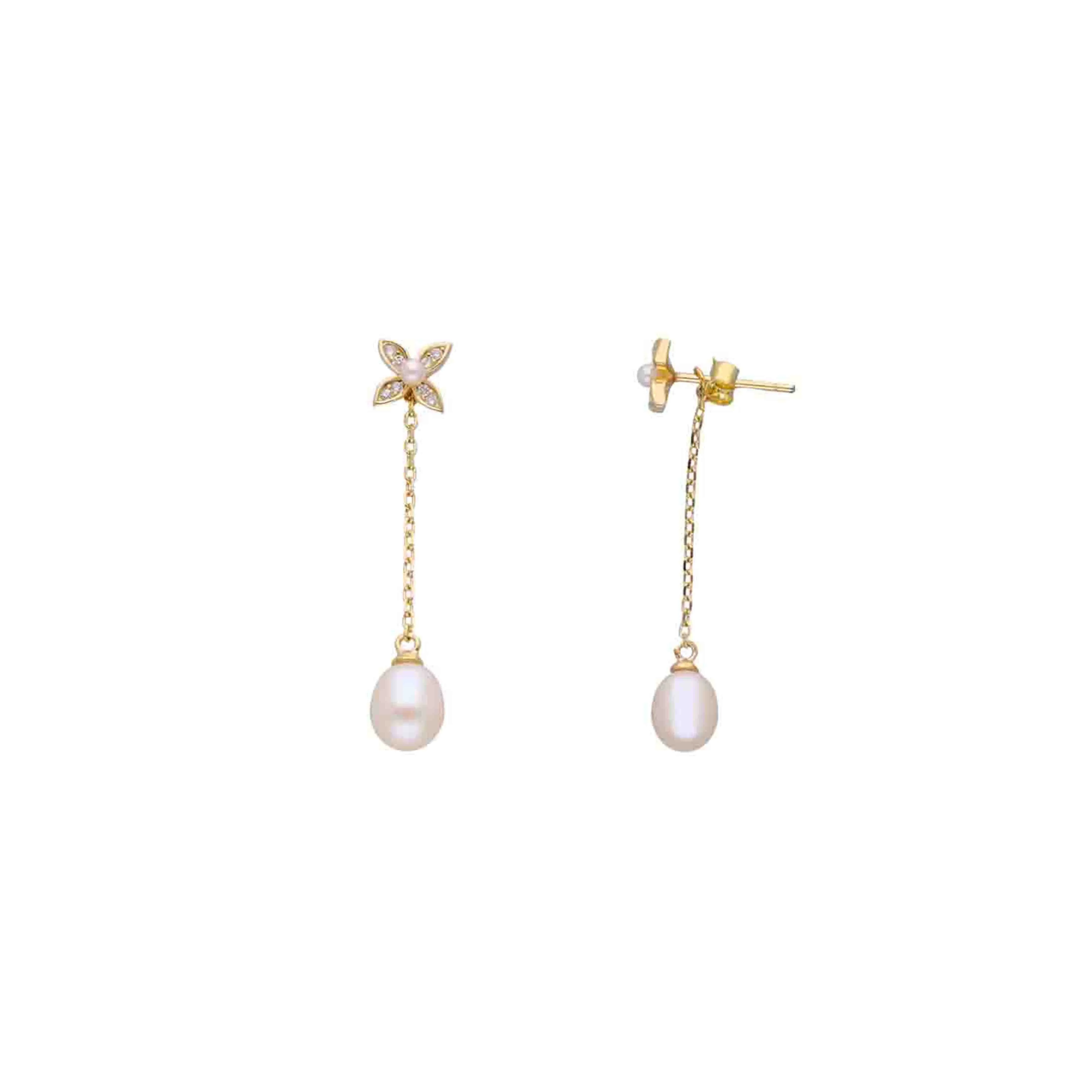Sterling Silver Floral Pearl Drop Earrings - Image 3