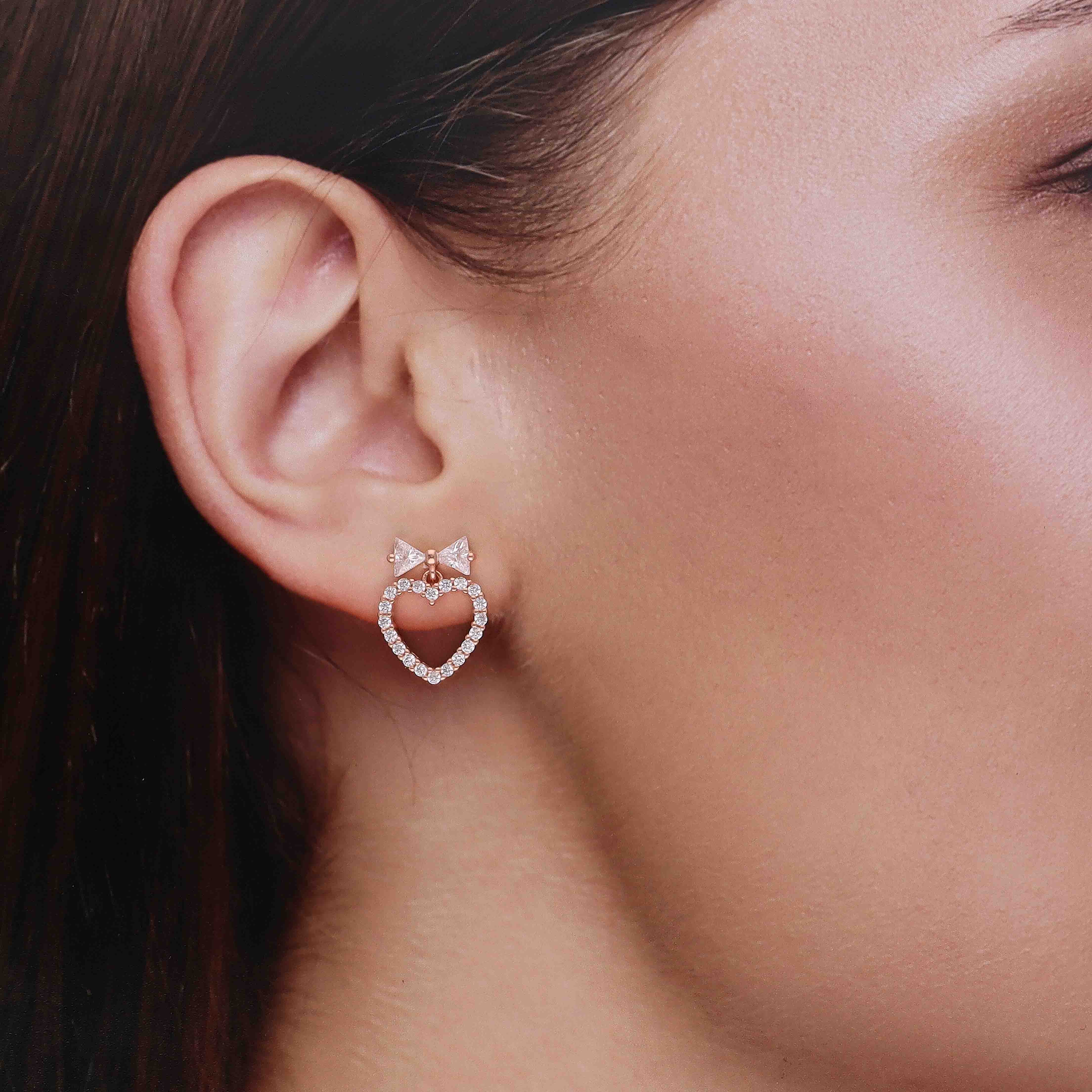 Crystal Bow Heart Drop Earrings - Image 2