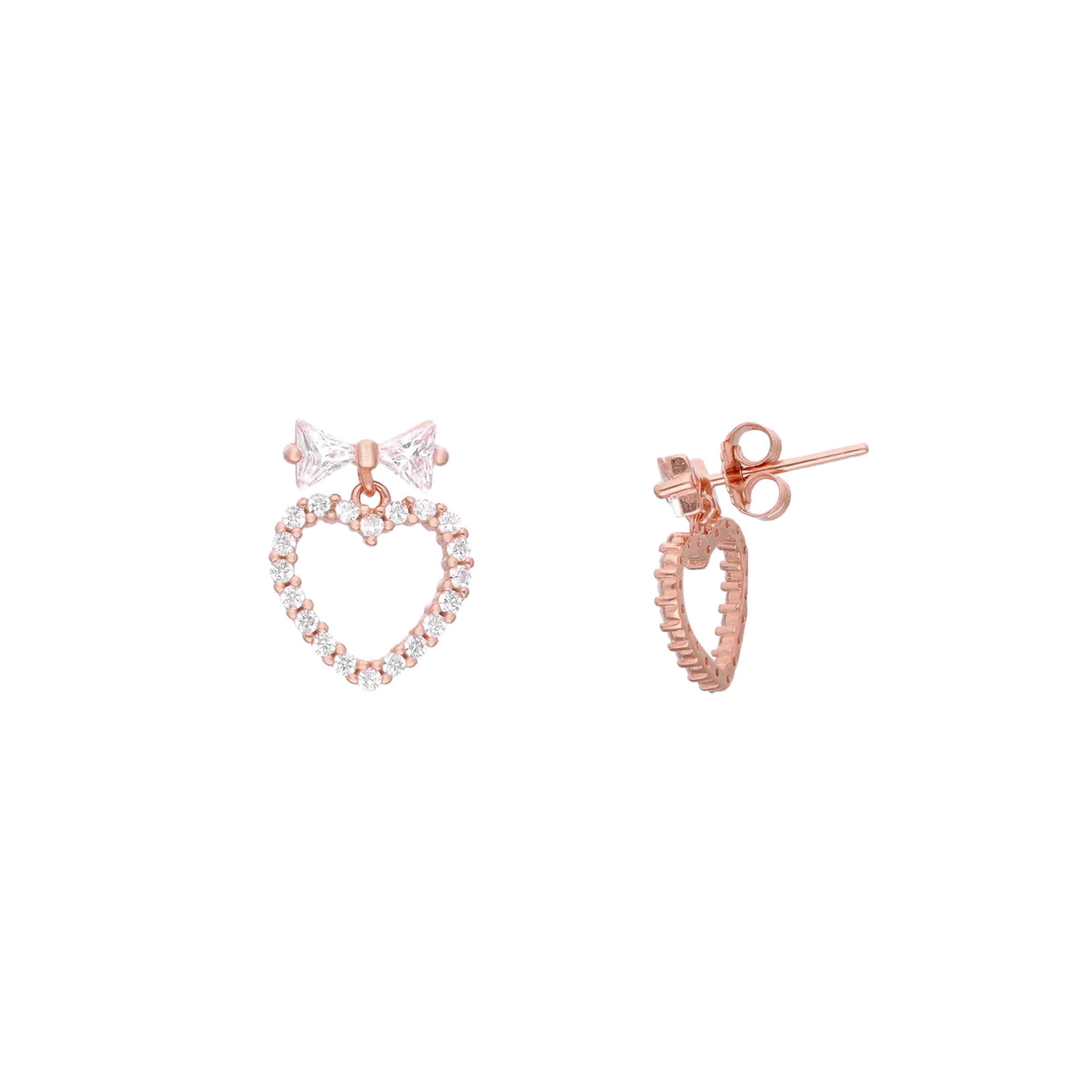 Crystal Bow Heart Drop Earrings - Image 3