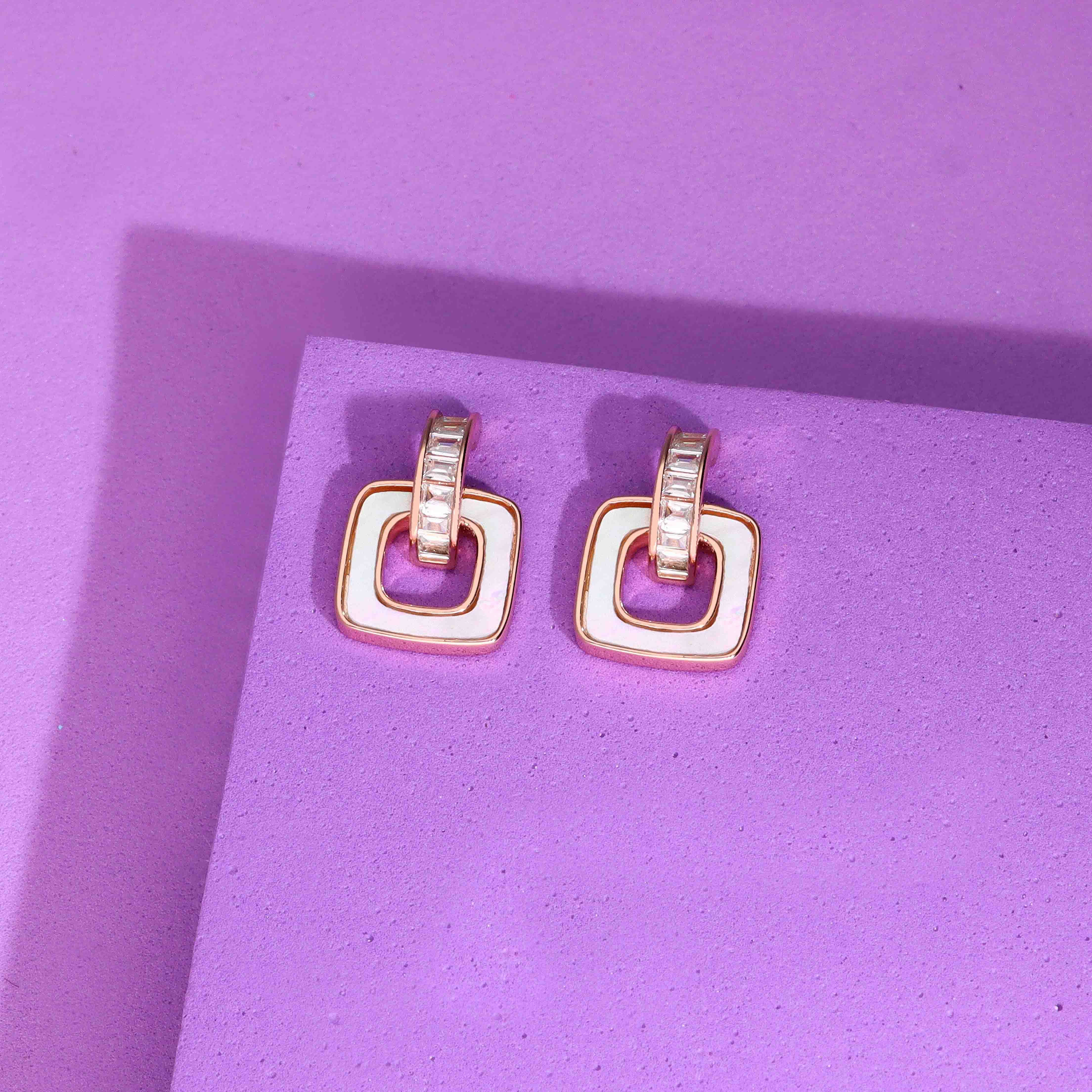 Radiant Silver Square Drop Earrings - Image 2