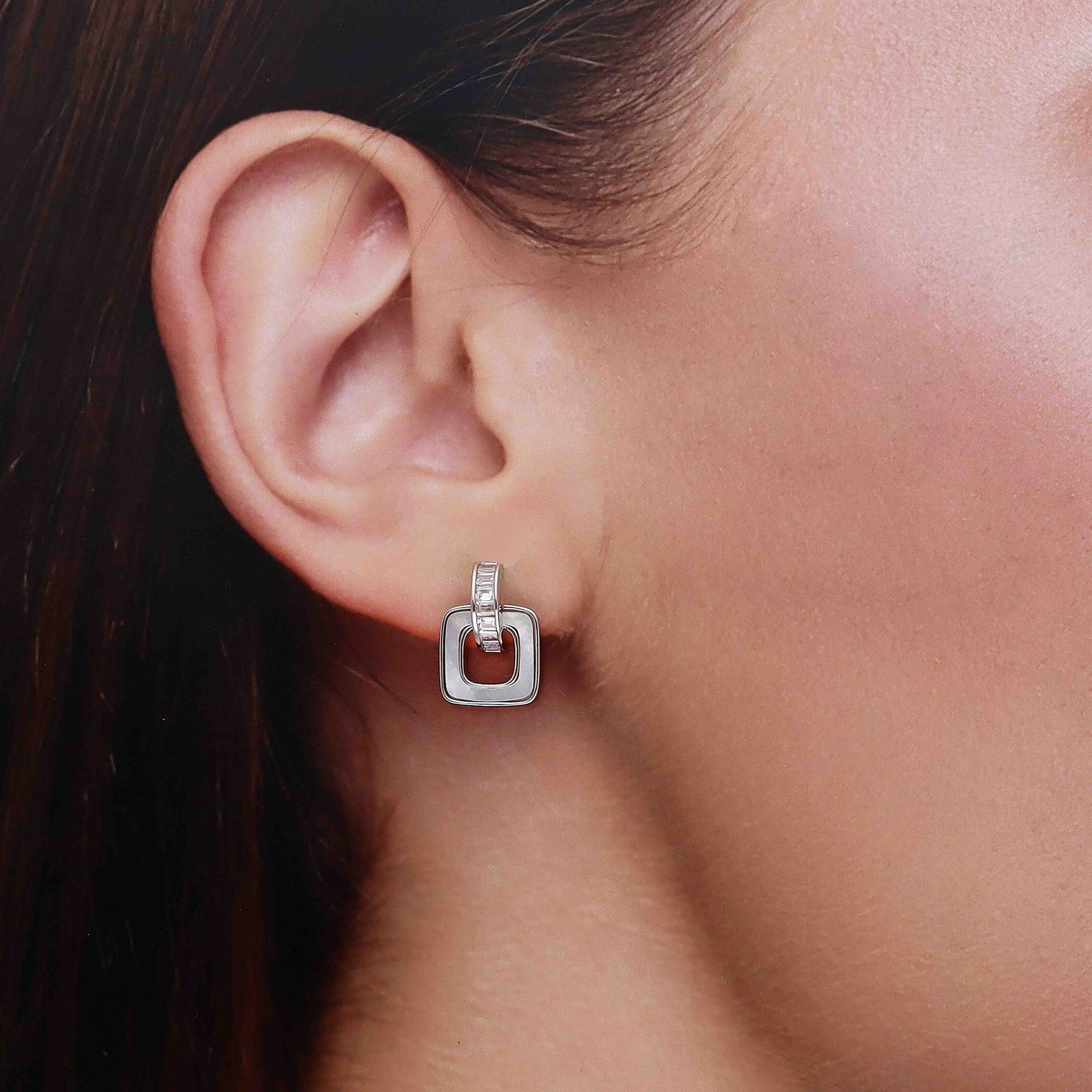 Radiant Silver Square Drop Earrings - Image 3