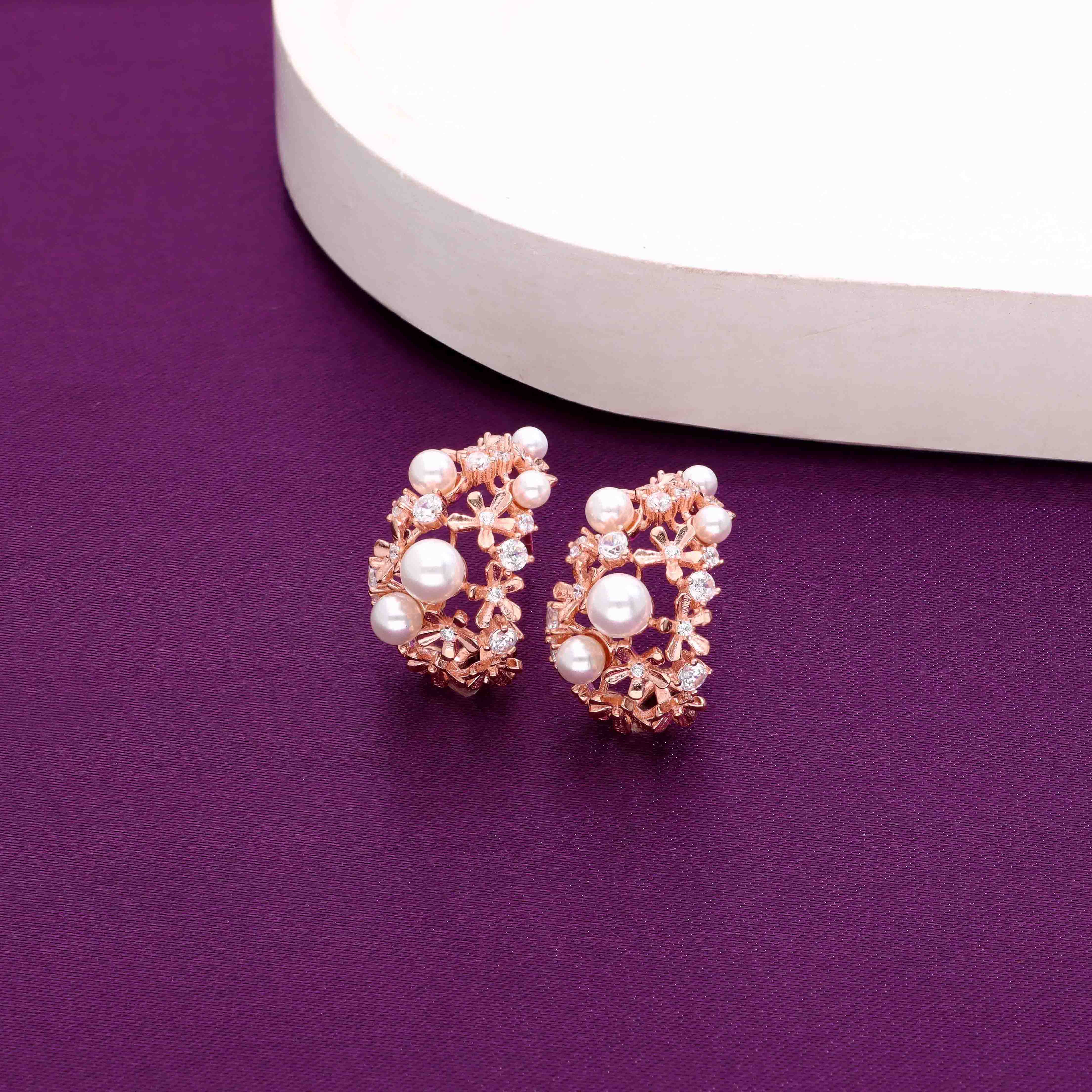 Sterling Twirly Pearl Silver Hoops Earrings - Image 2
